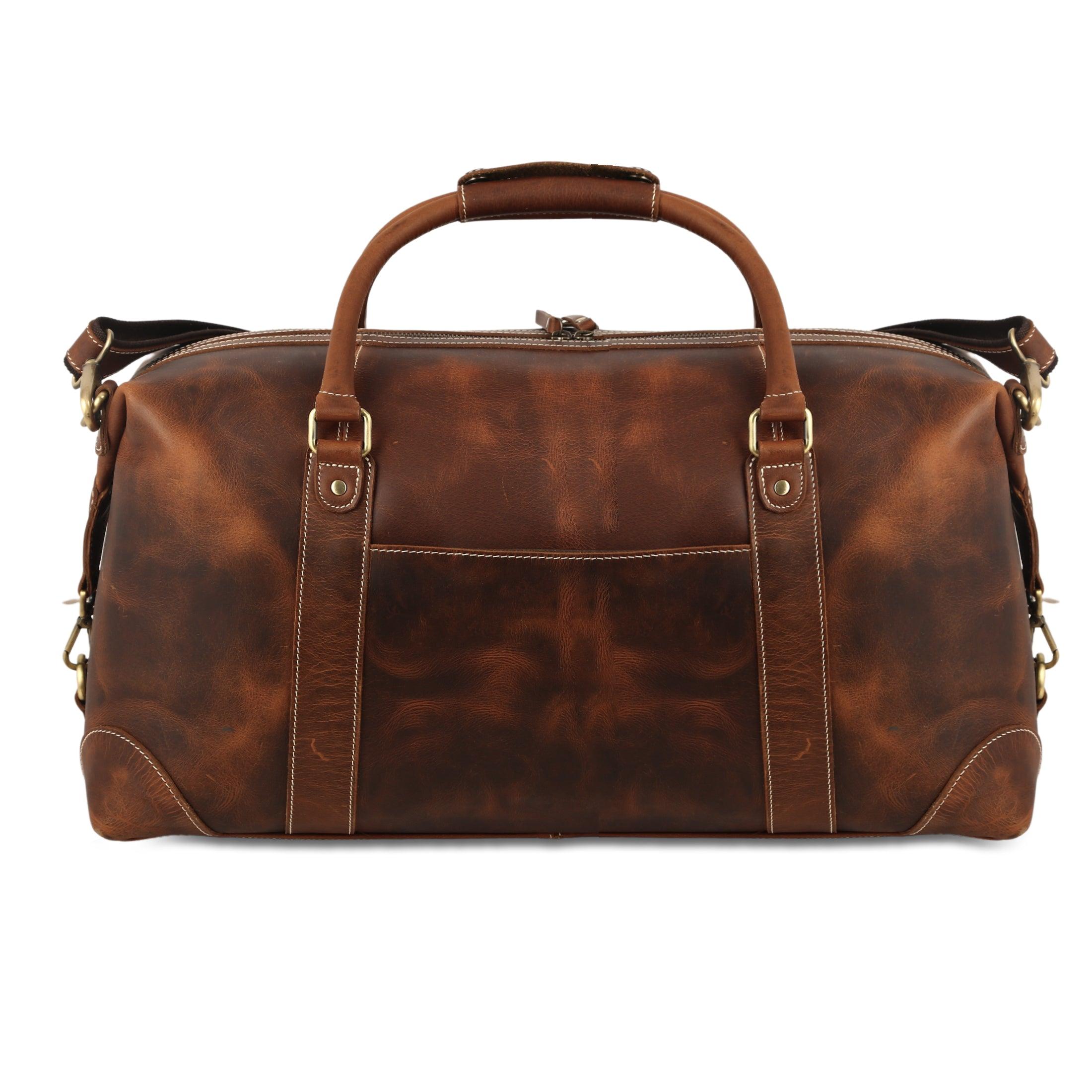 Leather Duffel Bag for Men and Women - Full Grain Leather Travel, Gym, Sports, Overnight, and Weekend Bag (Dark Tan)