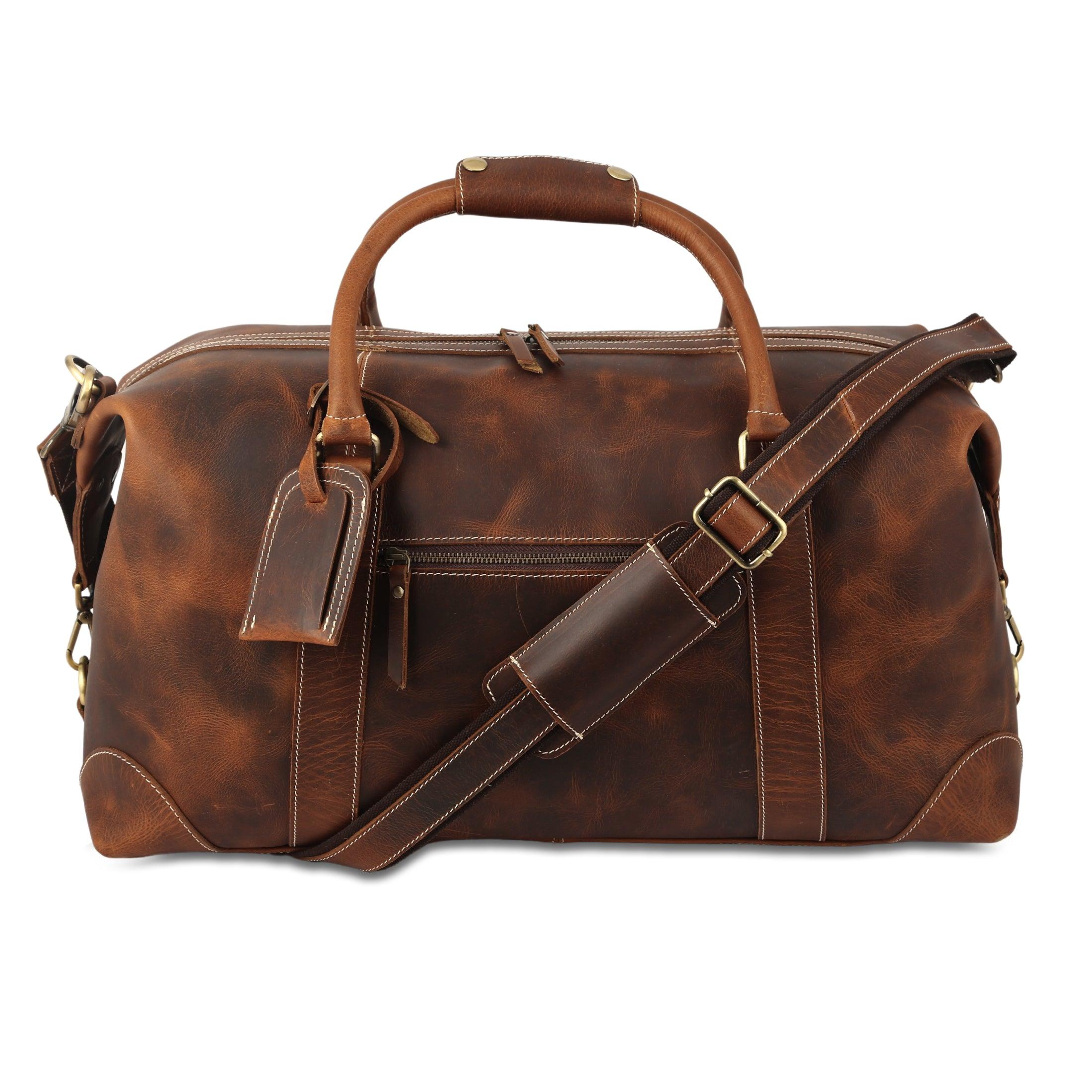 Leather Duffel Bag for Men and Women - Full Grain Leather Travel, Gym, Sports, Overnight, and Weekend Bag (Dark Tan)