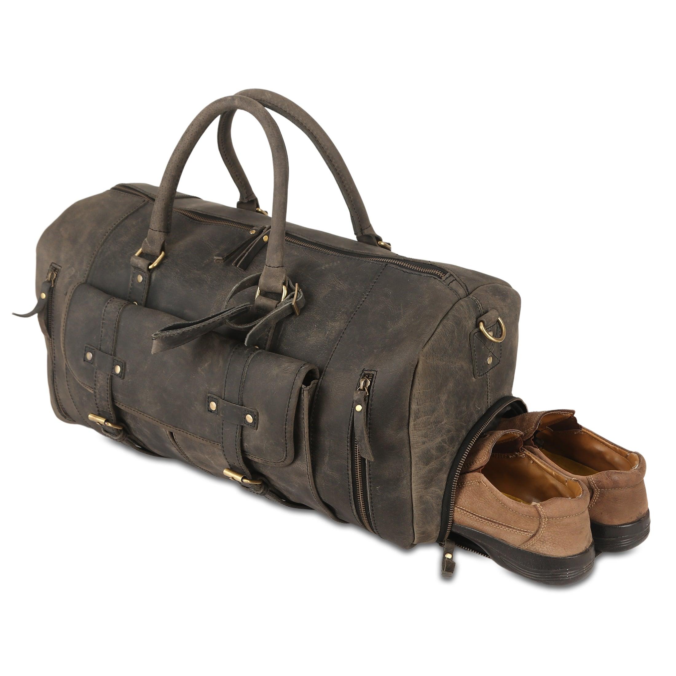 28 Inch Leather Duffel Bags for Men and Women with separate shoe compartment