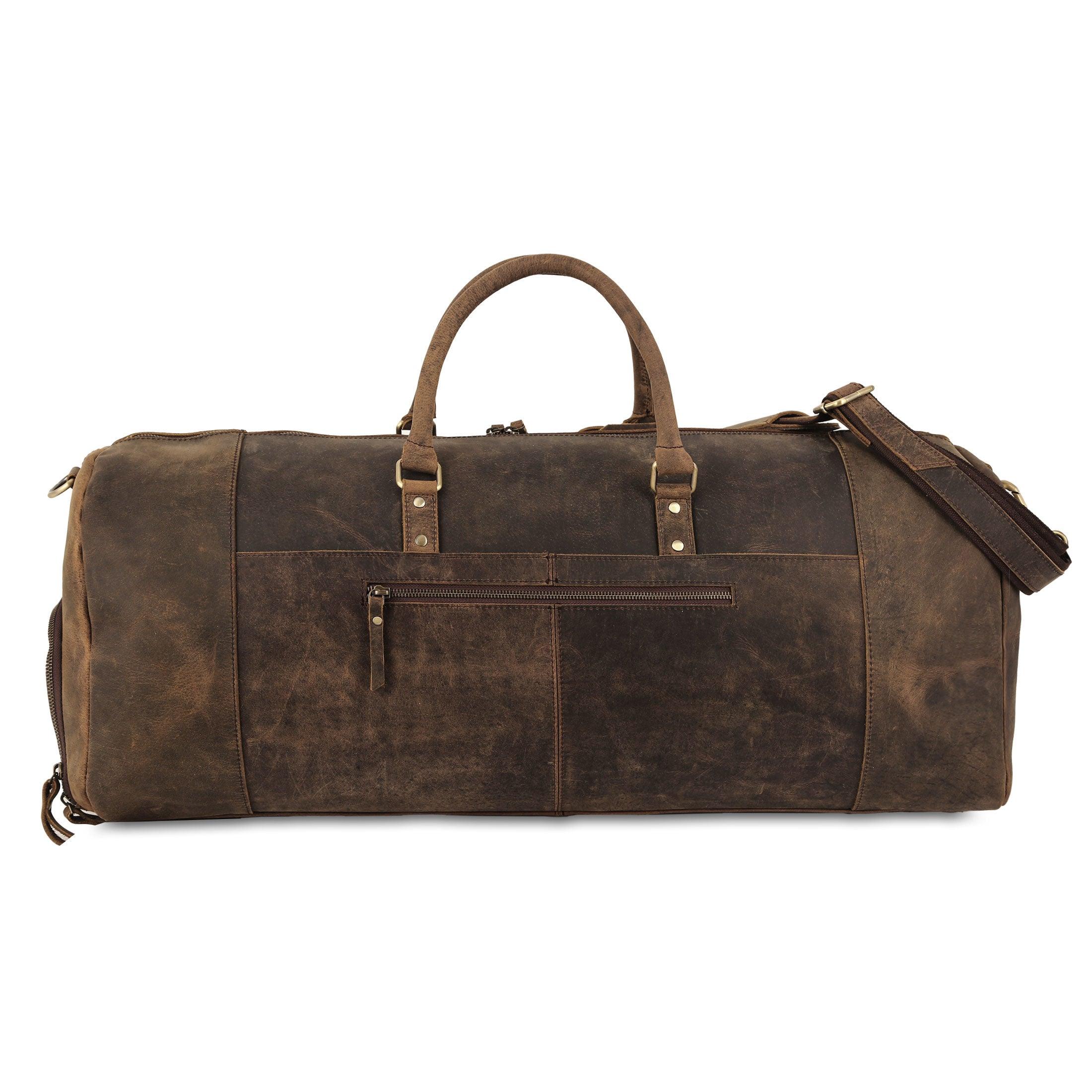 28 inch full grain leather duffel bag with YKK metal zipper 