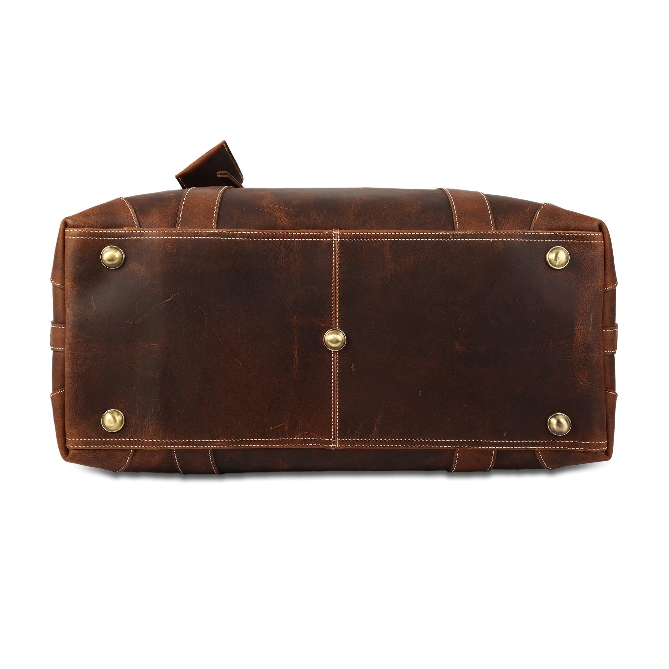 Leather Duffel Bag for Men and Women - Full Grain Leather Travel, Gym, Sports, Overnight, and Weekend Bag (Dark Tan)