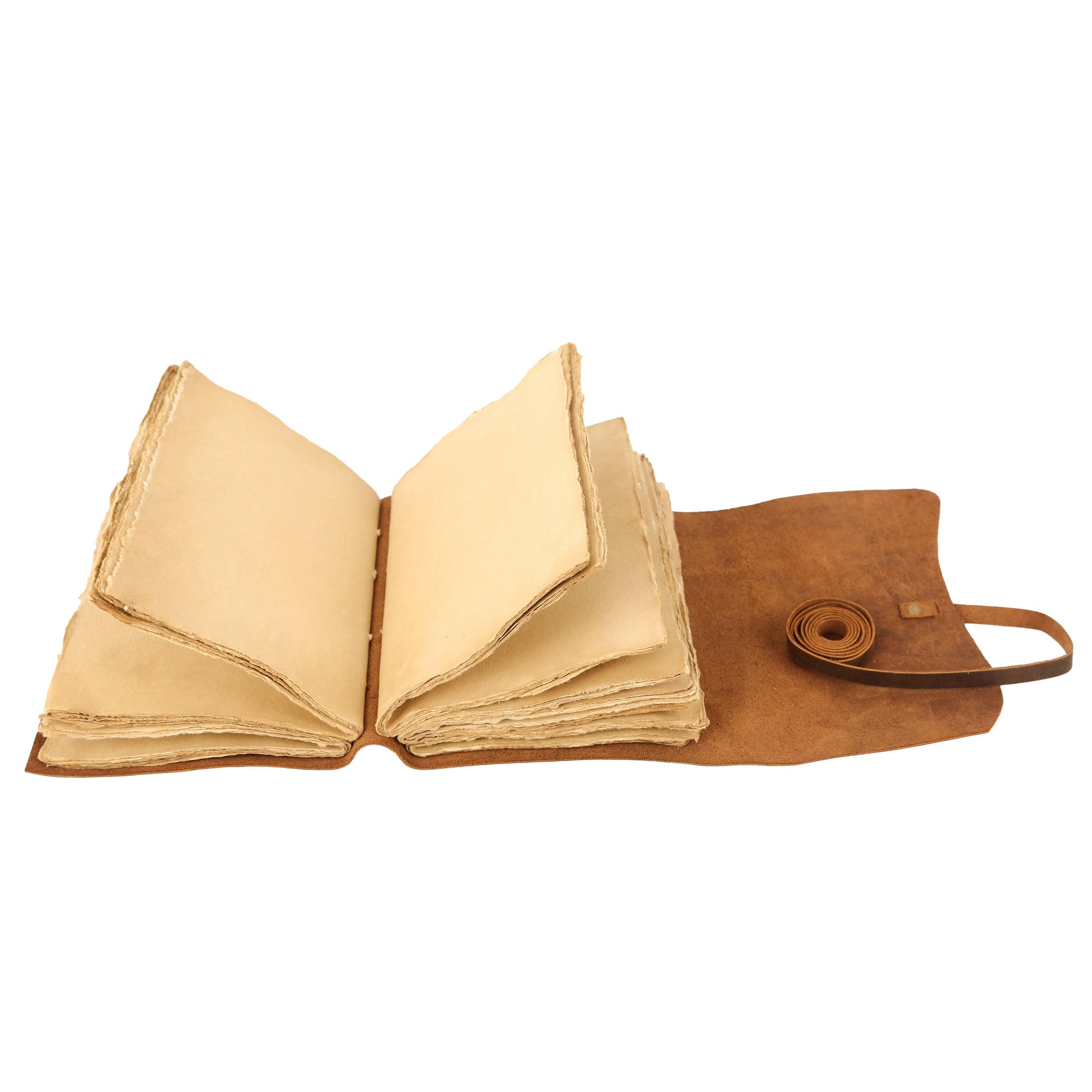Handmade 7x5 and 8x6 Leather Journal – Unlined Deckle Edge Writing Notebook for Men & Women