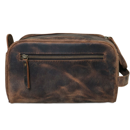 Rustic leather toiletry bag for men and women
