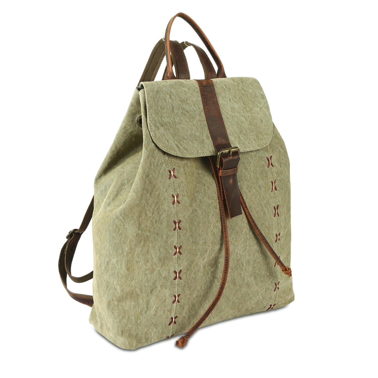 canvas backpack for men and women with leather strap