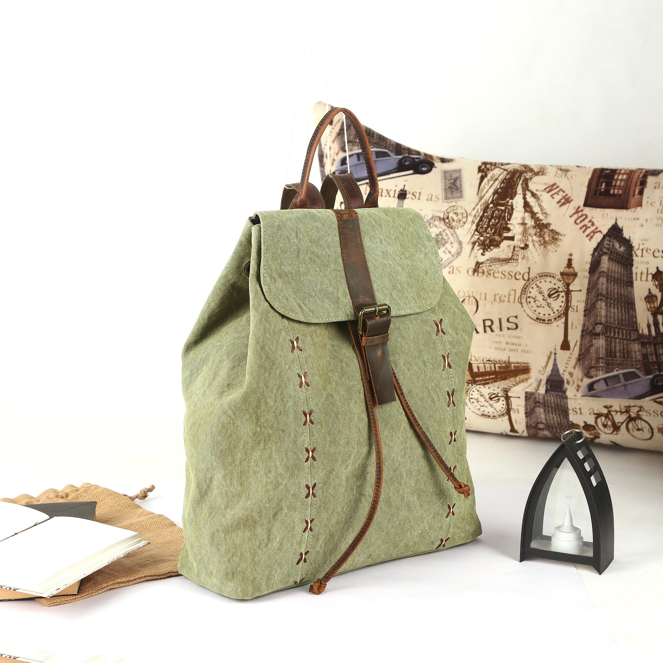 canvas leather backpack woman KomalC Jute and Leather Backpack for Women & Men