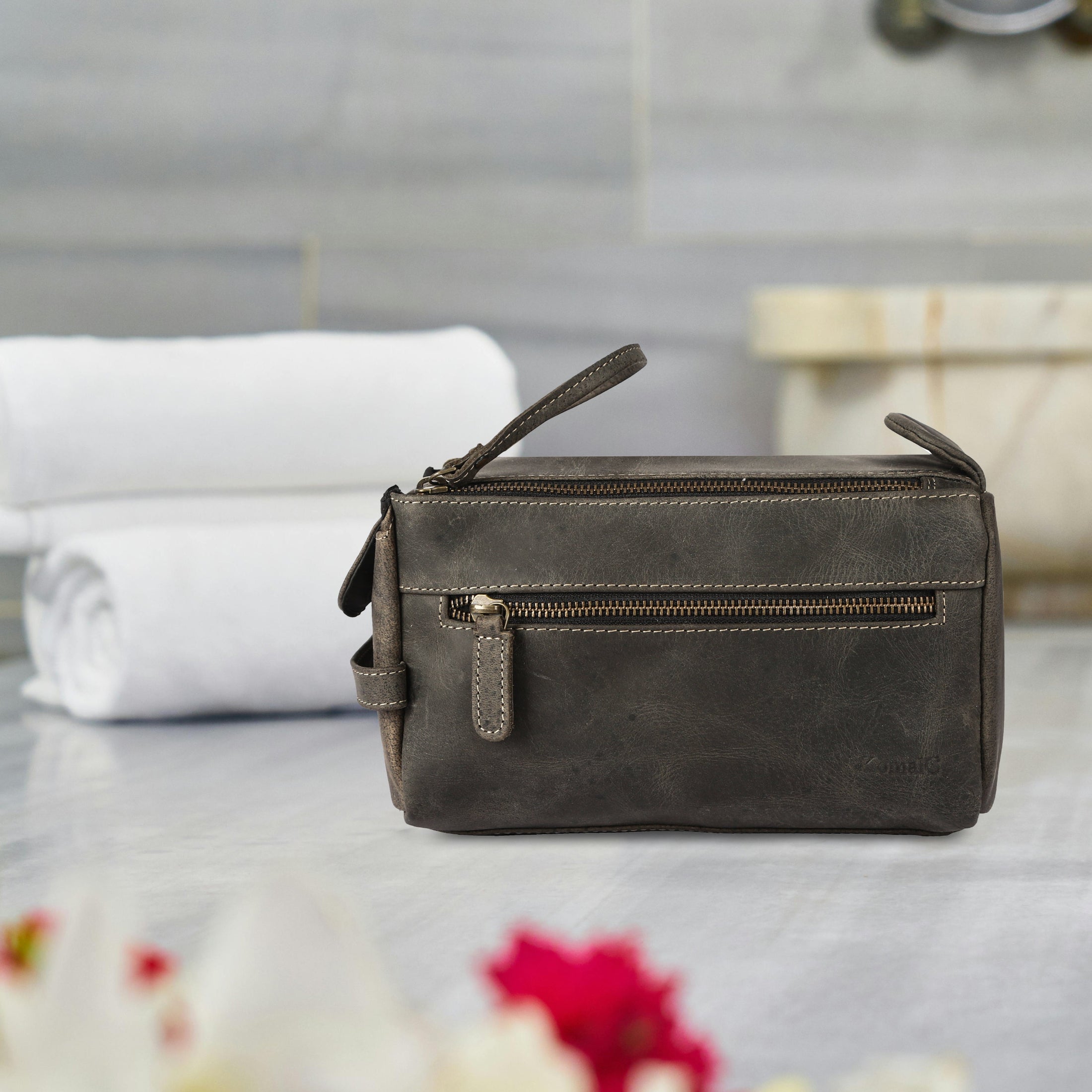genuine buffalo leather unisex toiletry bag travel dopp kit Genuine Buffalo Leather Toiletry Bag – Unisex Travel Dopp Kit (Charcoal Black)