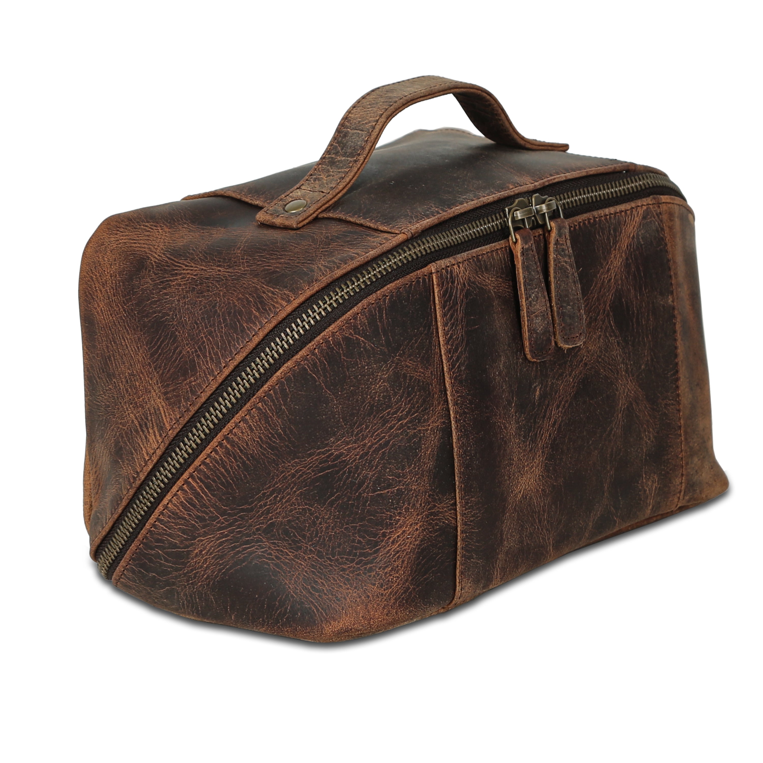 KomalC Luxury Leather Men’s Toiletry Travel Bag – Handmade Shaving Kit with Waterproof Interior, Spacious Storage & Carry Handle – leather travel Kit Bag for Men & Women