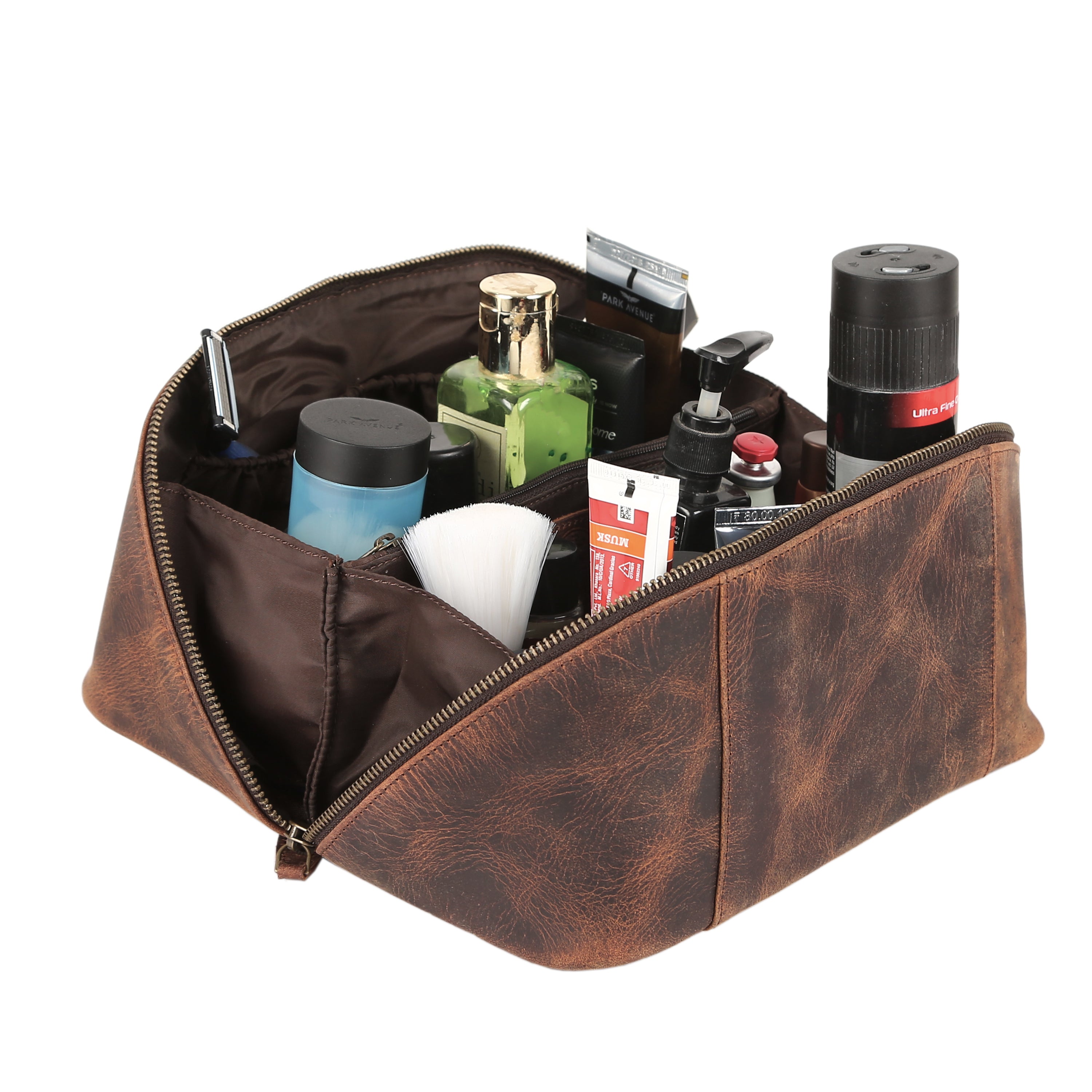 KomalC Luxury Leather Men’s Toiletry Travel Bag – Handmade Shaving Kit with Waterproof Interior, Spacious Storage & Carry Handle – leather travel Kit Bag for Men & Women