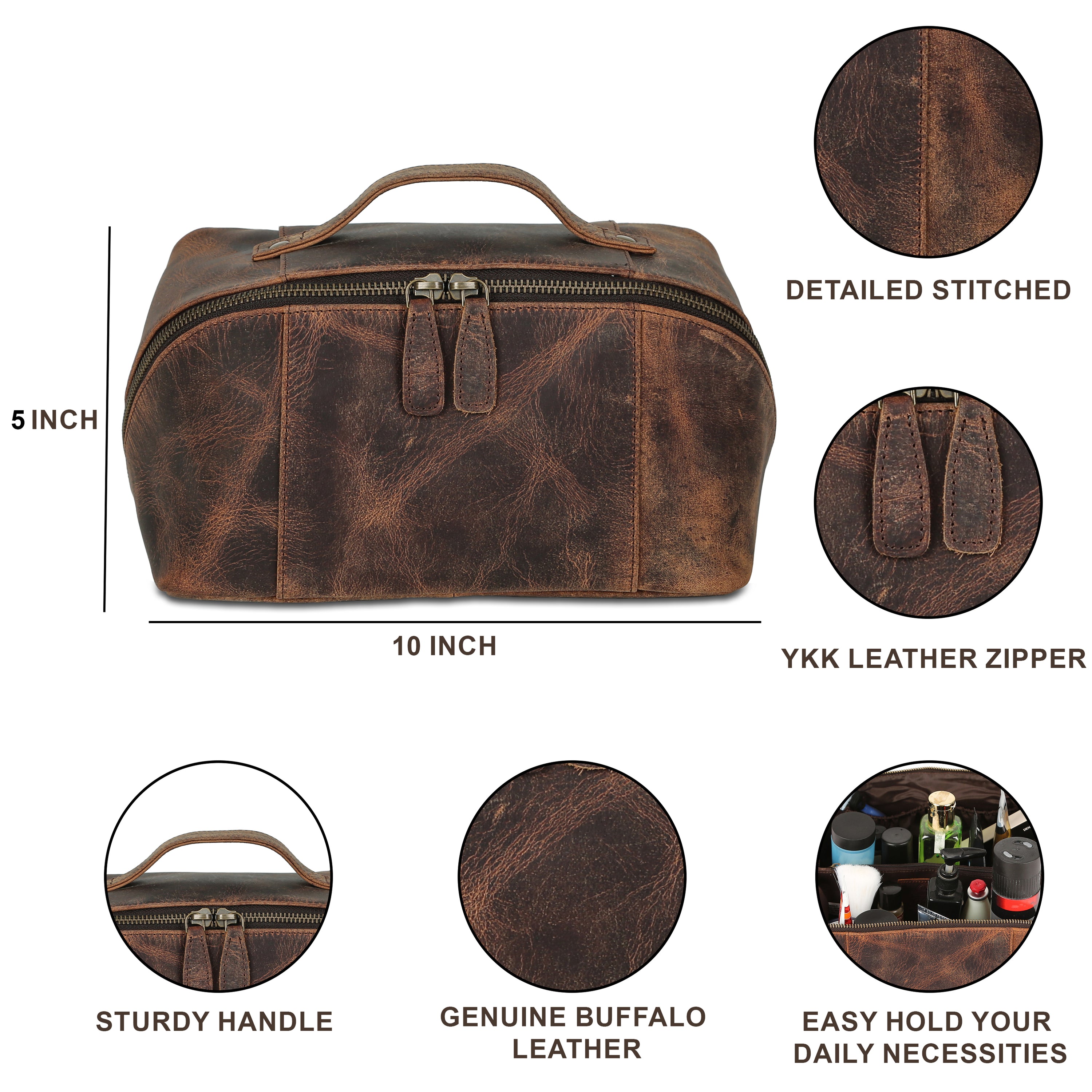 KomalC Luxury Leather Men’s Toiletry Travel Bag – Handmade Shaving Kit with Waterproof Interior, Spacious Storage & Carry Handle – leather travel Kit Bag for Men & Women