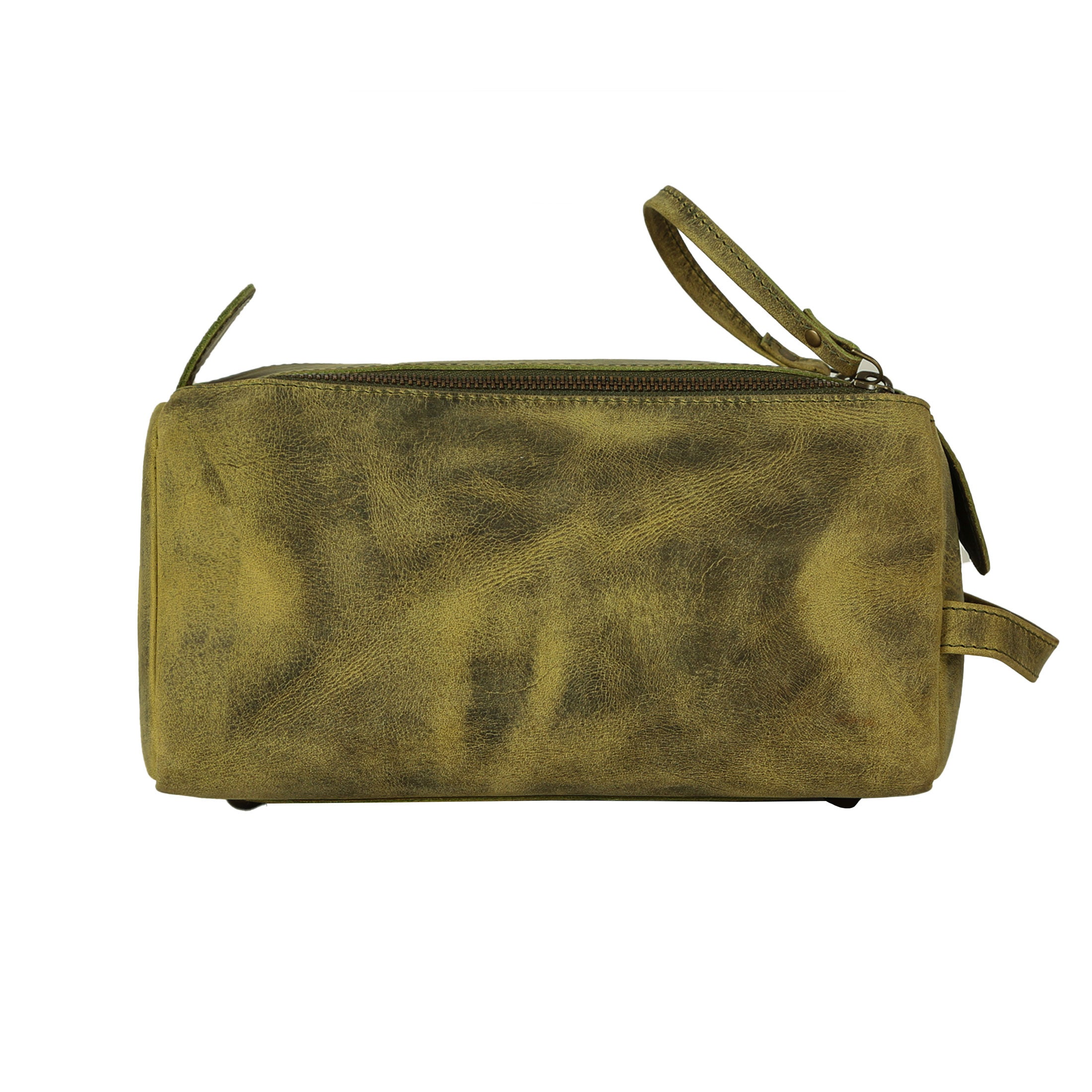 Genuine Buffalo Leather Toiletry Bag – Unisex Travel Dopp Kit (Distressed Green)
