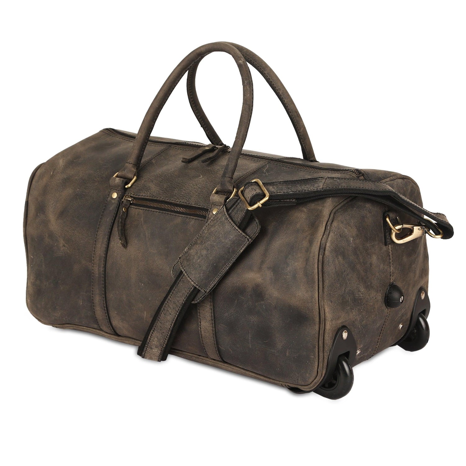 21-inch leather rolling duffel bag with wheels