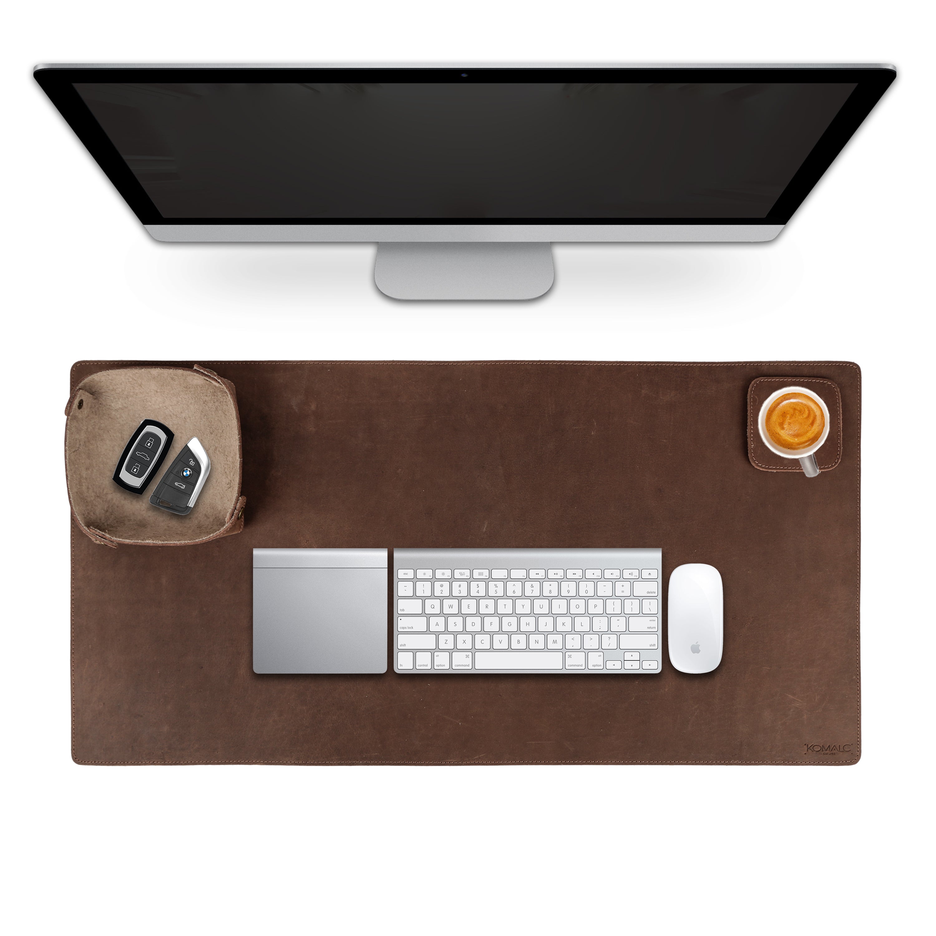 Full Grain Leather Desk Mat Set – 31" × 15" Leather Desk Pad with Accessory Tray & Coaster | Thick 3mm Desk Protector, Writing Pad & Office Organizer – Orange