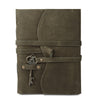 Dark green leather journal with vintage key strap