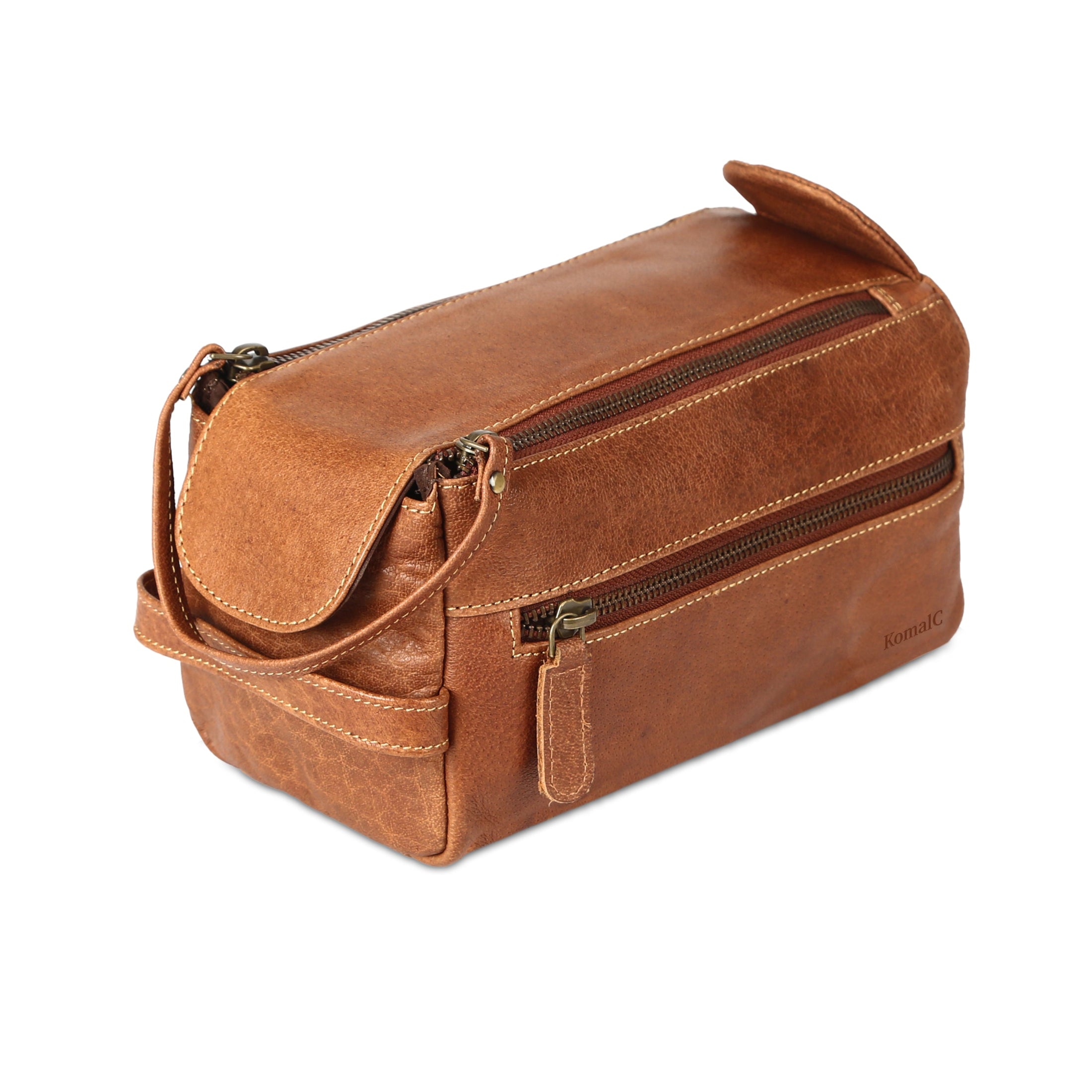 Genuine Buffalo Leather Toiletry Bag โ Unisex Travel Dopp Kit (Chicago Buff)