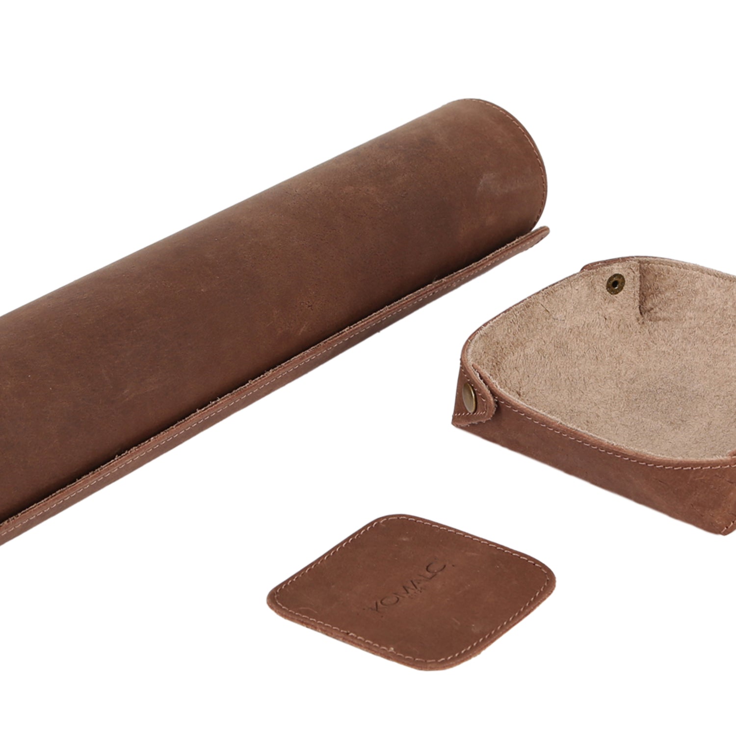 Full Grain Leather Desk Mat Set – 31" × 15" Leather Desk Pad with Accessory Tray & Coaster | Thick 3mm Desk Protector, Writing Pad & Office Organizer – Orange