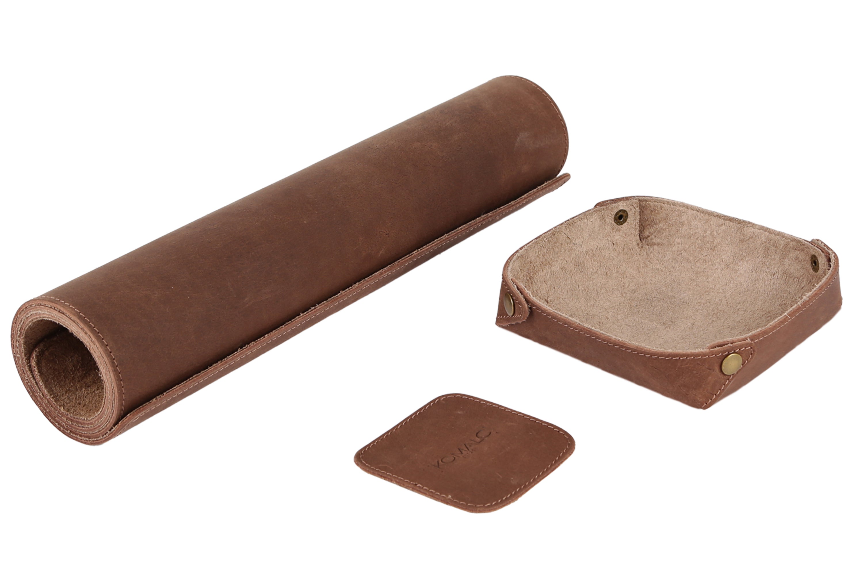 Full Grain Leather Desk Mat Set – 31" × 15" Leather Desk Pad with Accessory Tray & Coaster | Thick 3mm Desk Protector, Writing Pad & Office Organizer – Orange