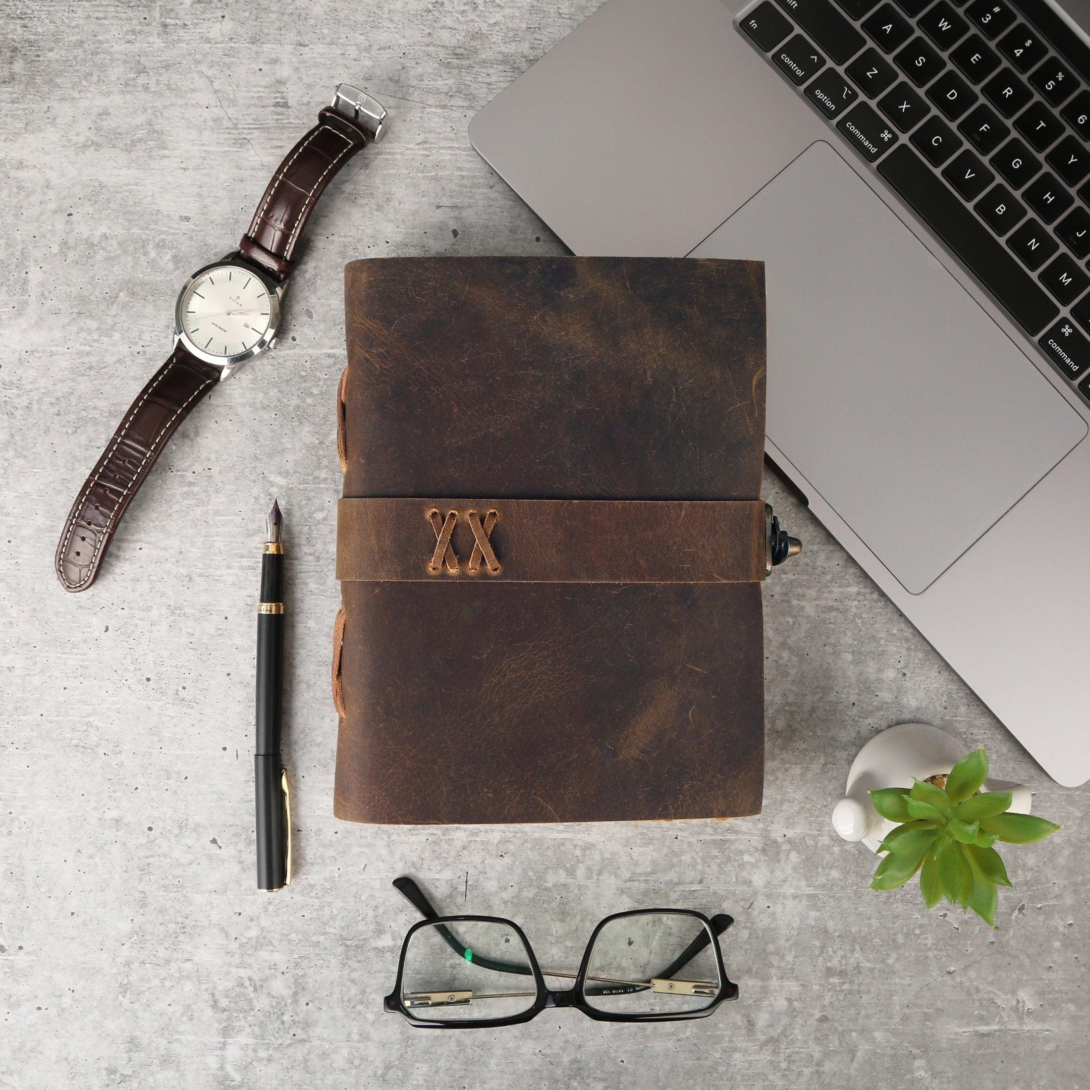 Handmade vintage leather bound journal with lock