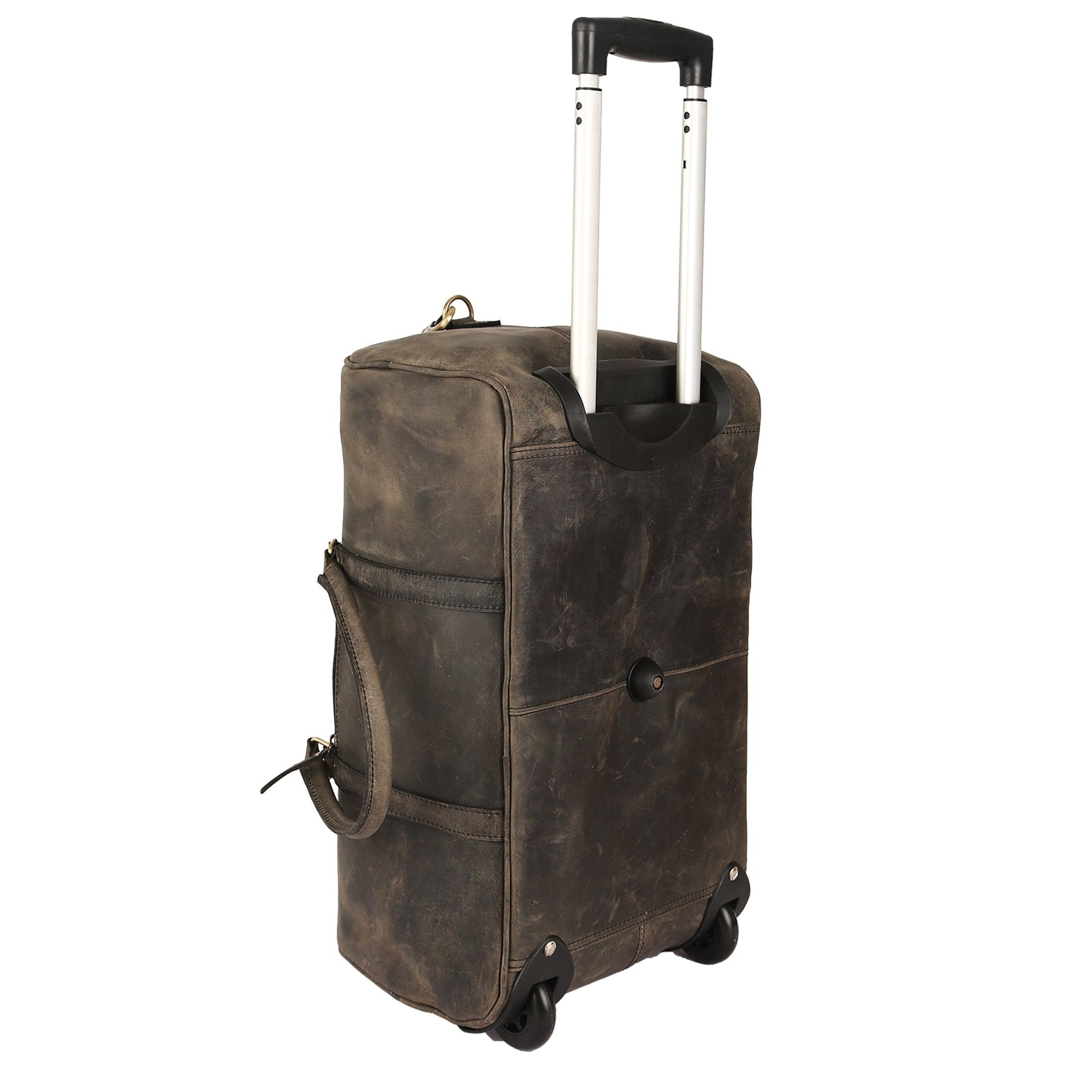 KomalC Leather Rolling Travel Duffle Bag