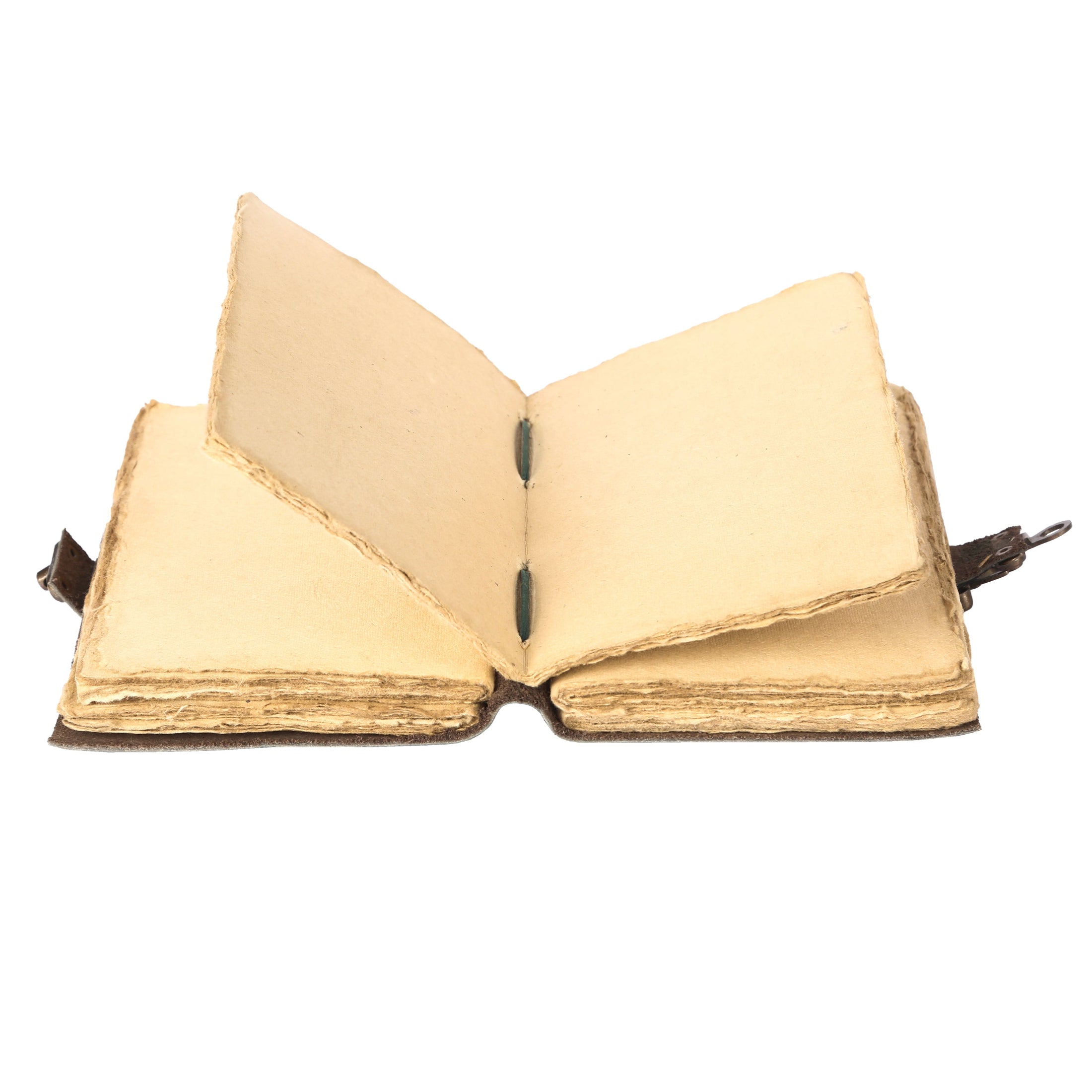 Vintage leather journal with handmade deckle edge paper and c-lock