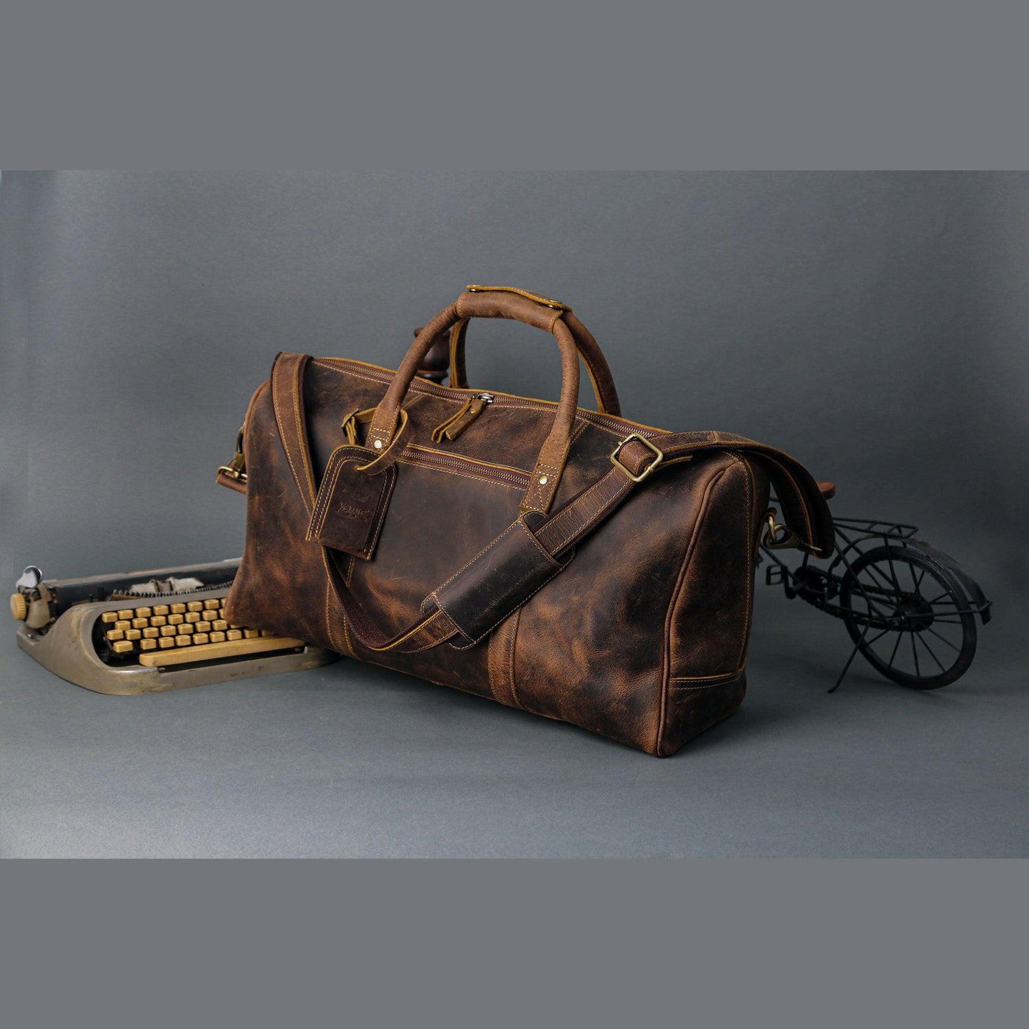 24 Inch Leather Duffel Bags for Men and Women Full Grain Leather