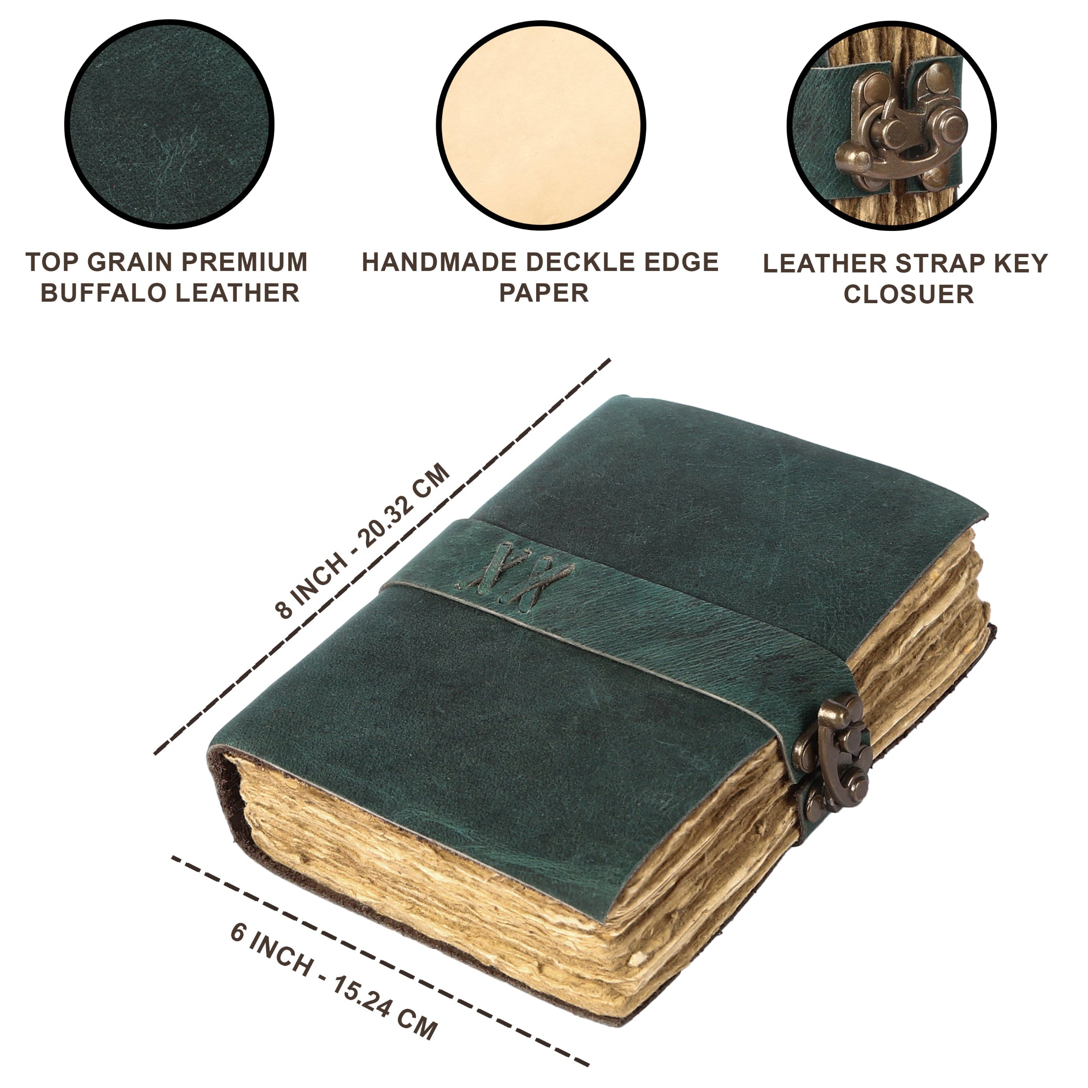 Handcrafted Sea Green Vintage Leather Journal with Lock – 200 Pages Deckle Edge Paper