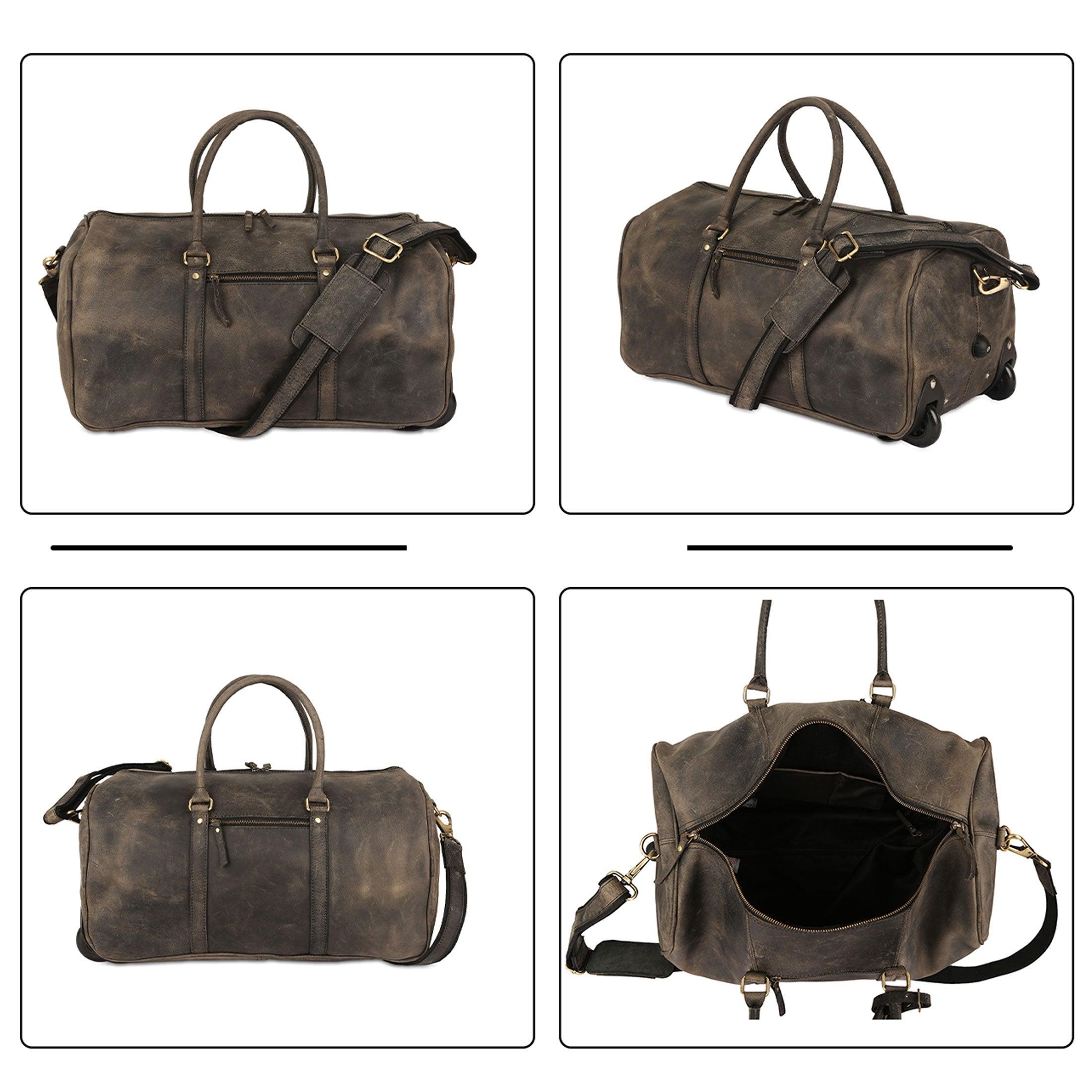  21-inch leather rolling duffel bag with wheels