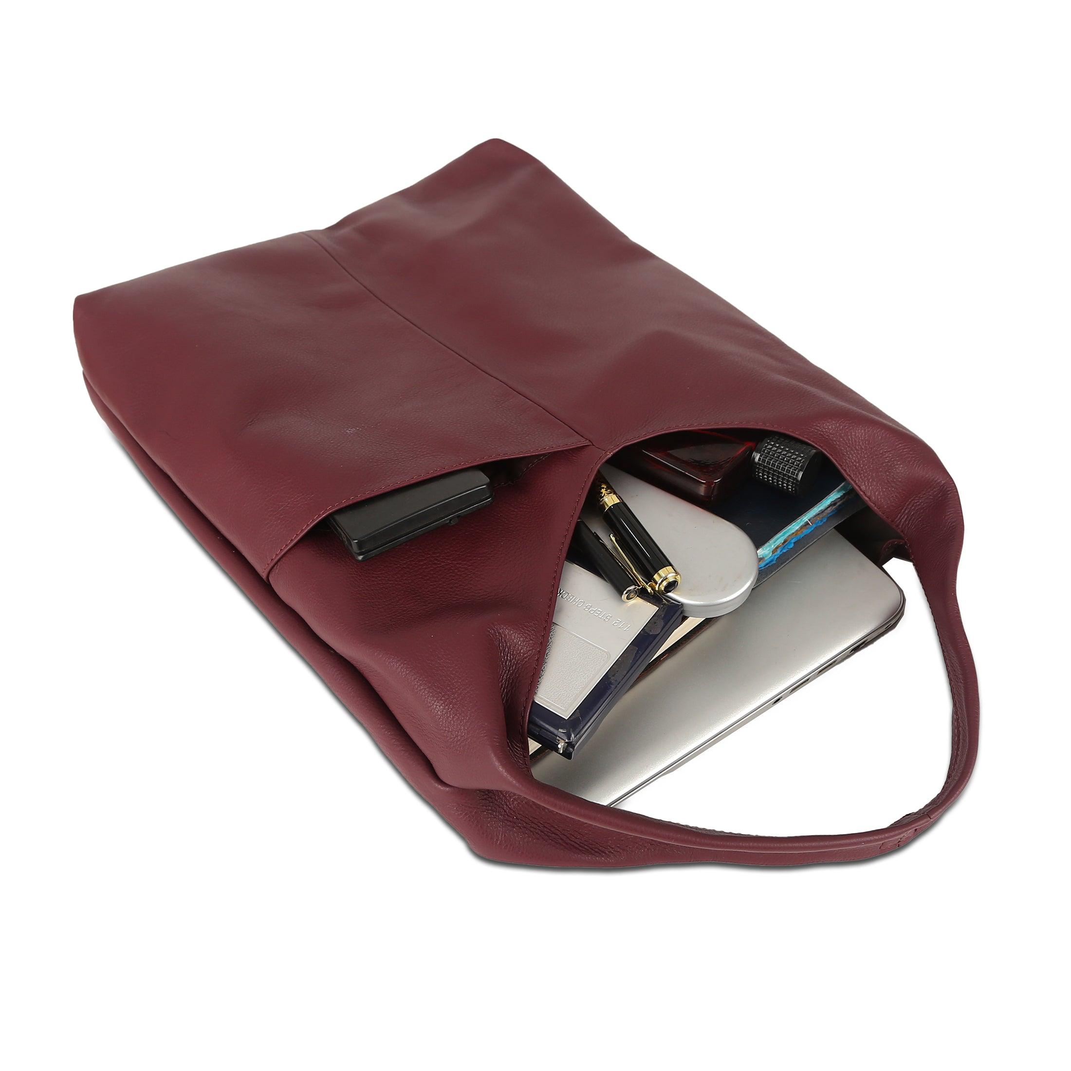 spacious leather tote bag for women