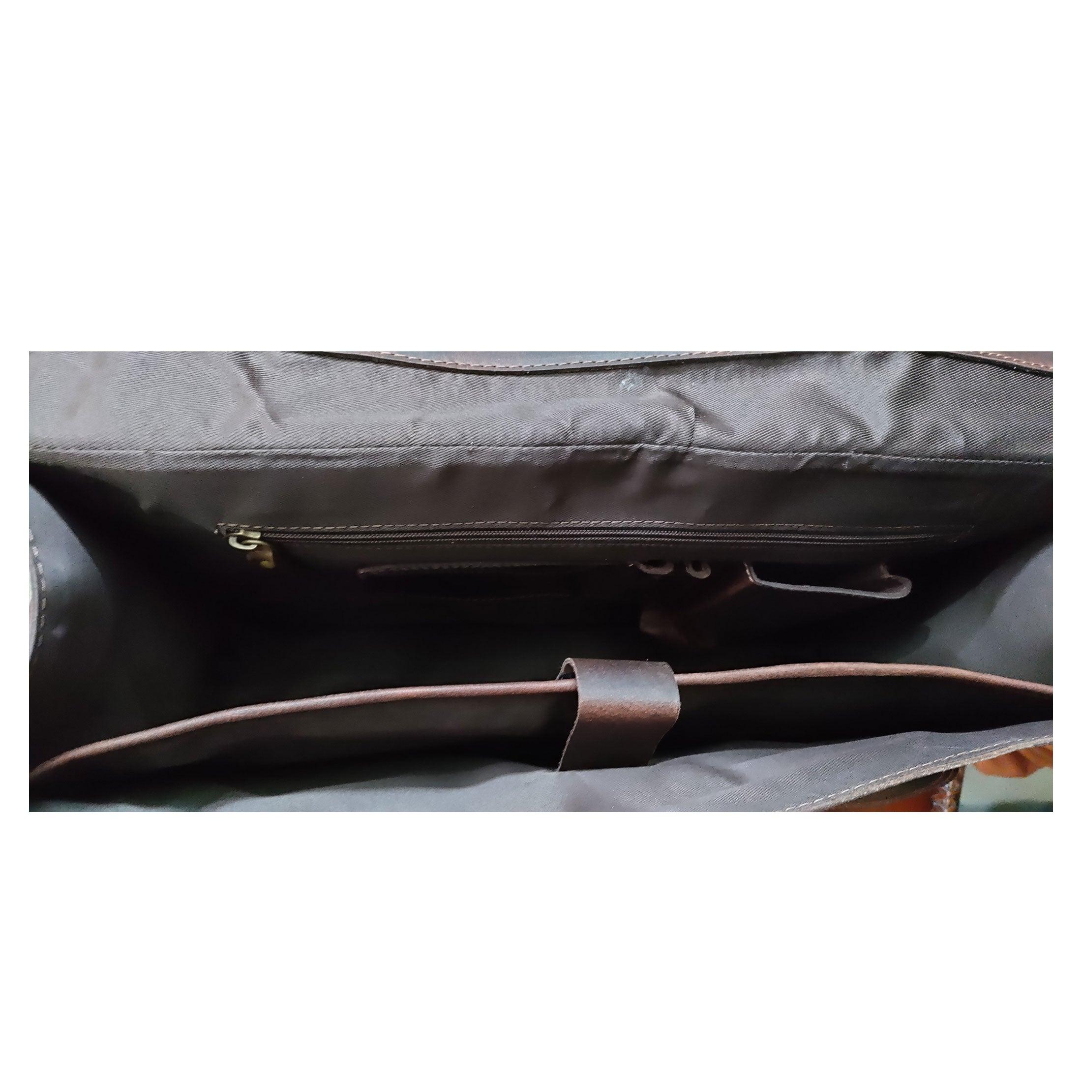 spacious leather briefcase bag with separate laptop compartment