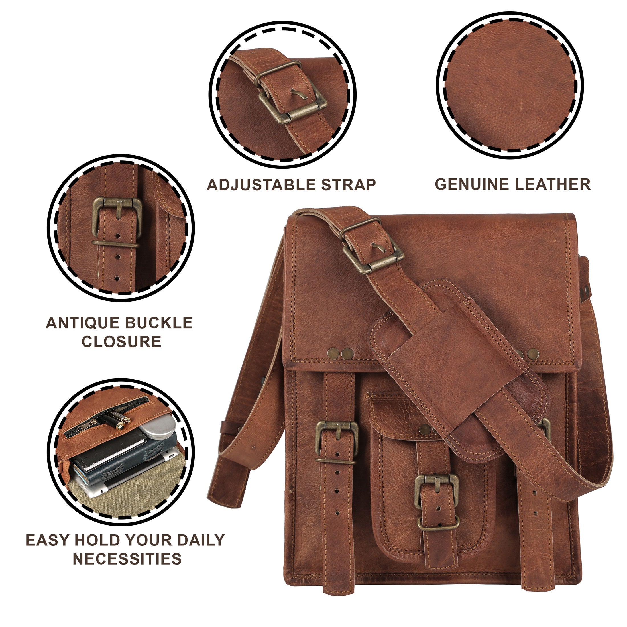Leather 11 Inch Sturdy Satchel – iPad Messenger Bag for Men and Women