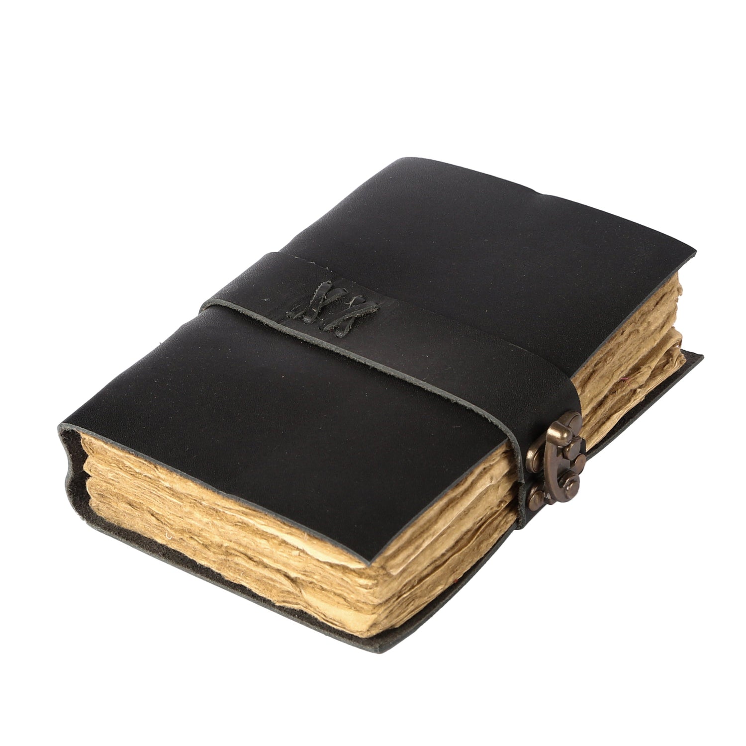 Handcrafted vintage leather journal with wrap closure, thick pages, ideal for writing and sketching.