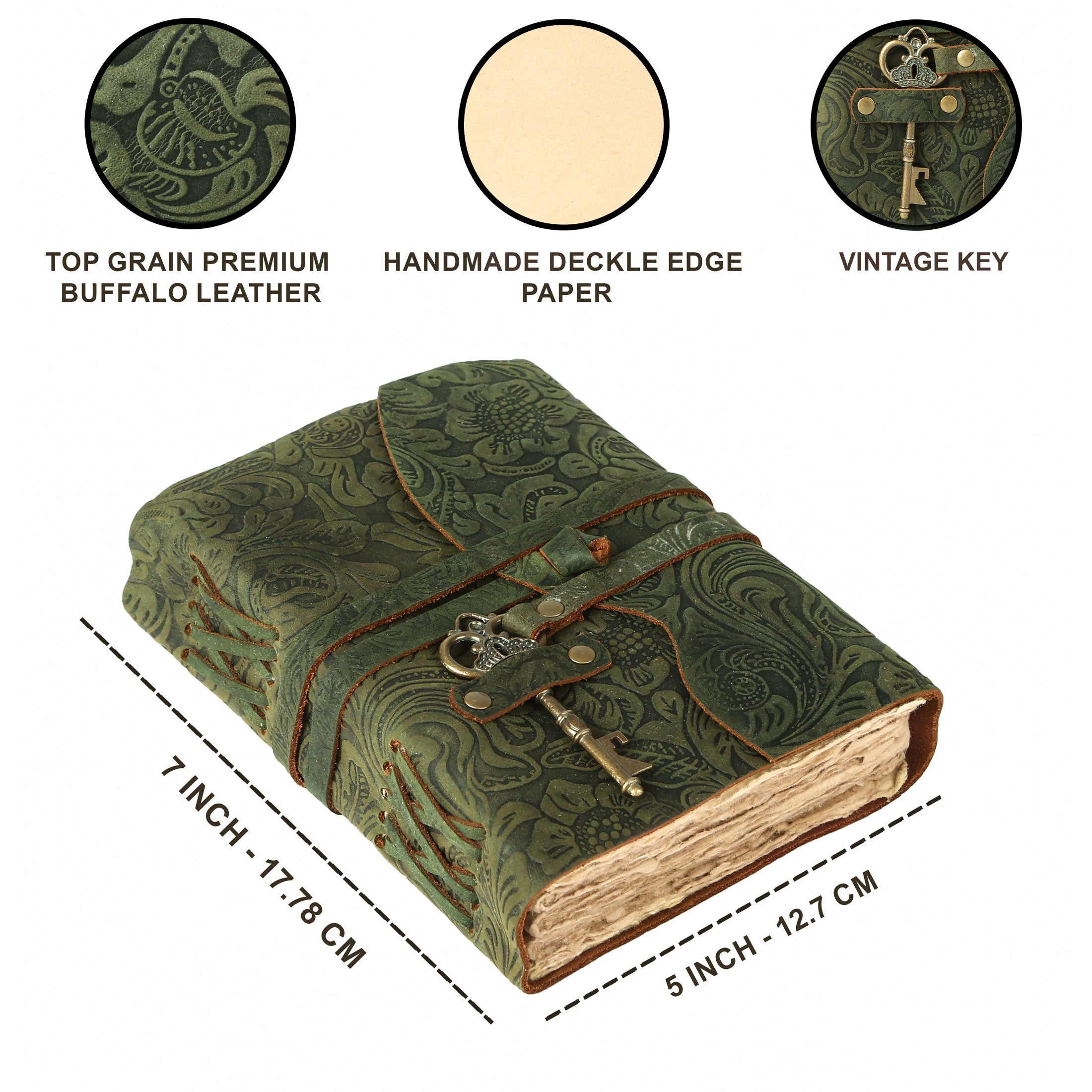 buffalo leather handmade deckle edge paper journal with vintage key