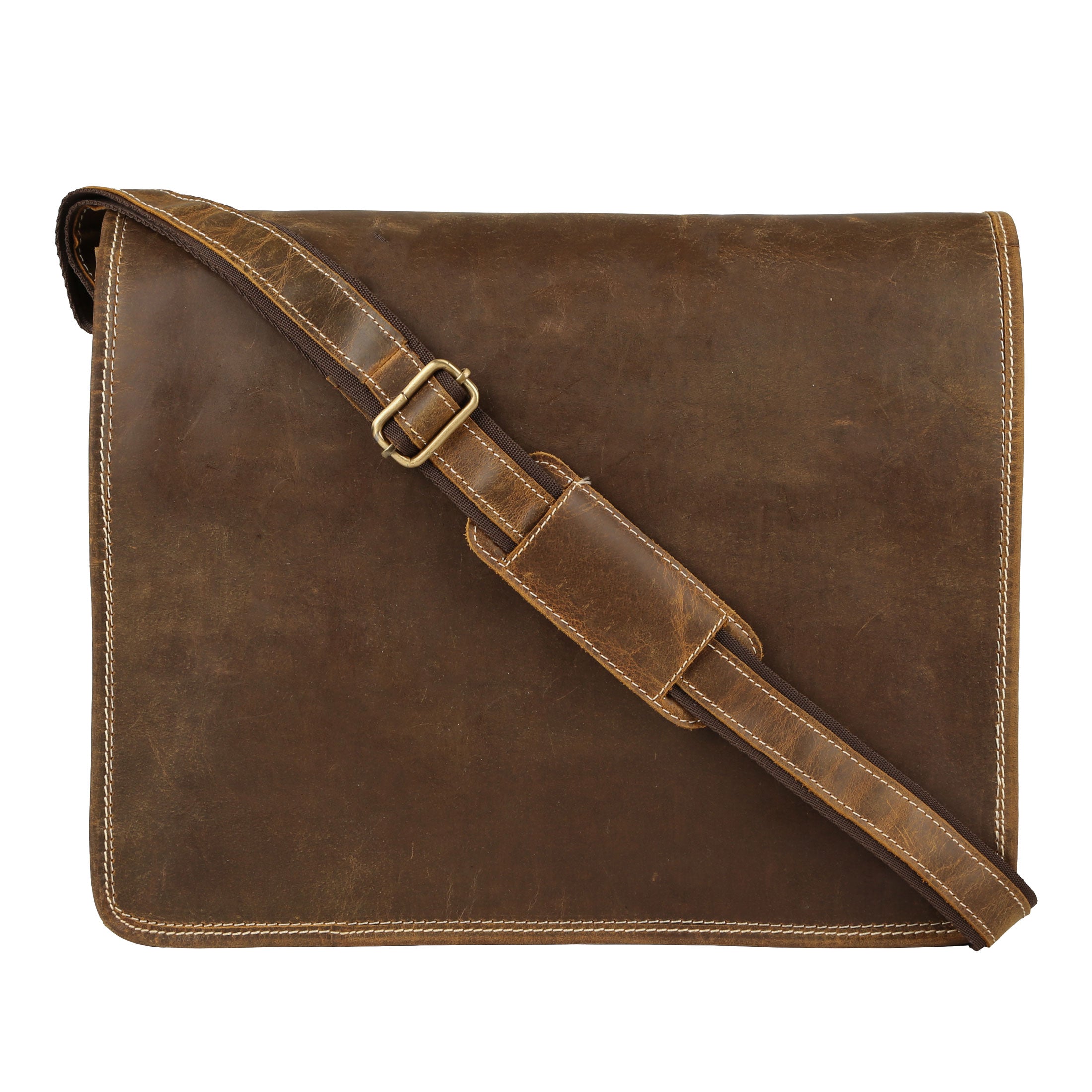 16 Inch Leather Messenger Bag for Men & Women – Vintage Laptop Satchel with Trolley Strap & Shoulder Strap – Fits 15.6" Laptop