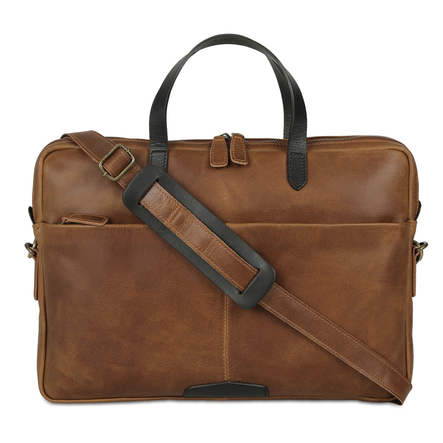 KomalC 15.5 Inch Leather Laptop Sleeve with Trolley Strap – Slim Genuine Leather Bag for 13", 14", 14.5" Laptops – Office Briefcase with Shoulder Strap & Organizer