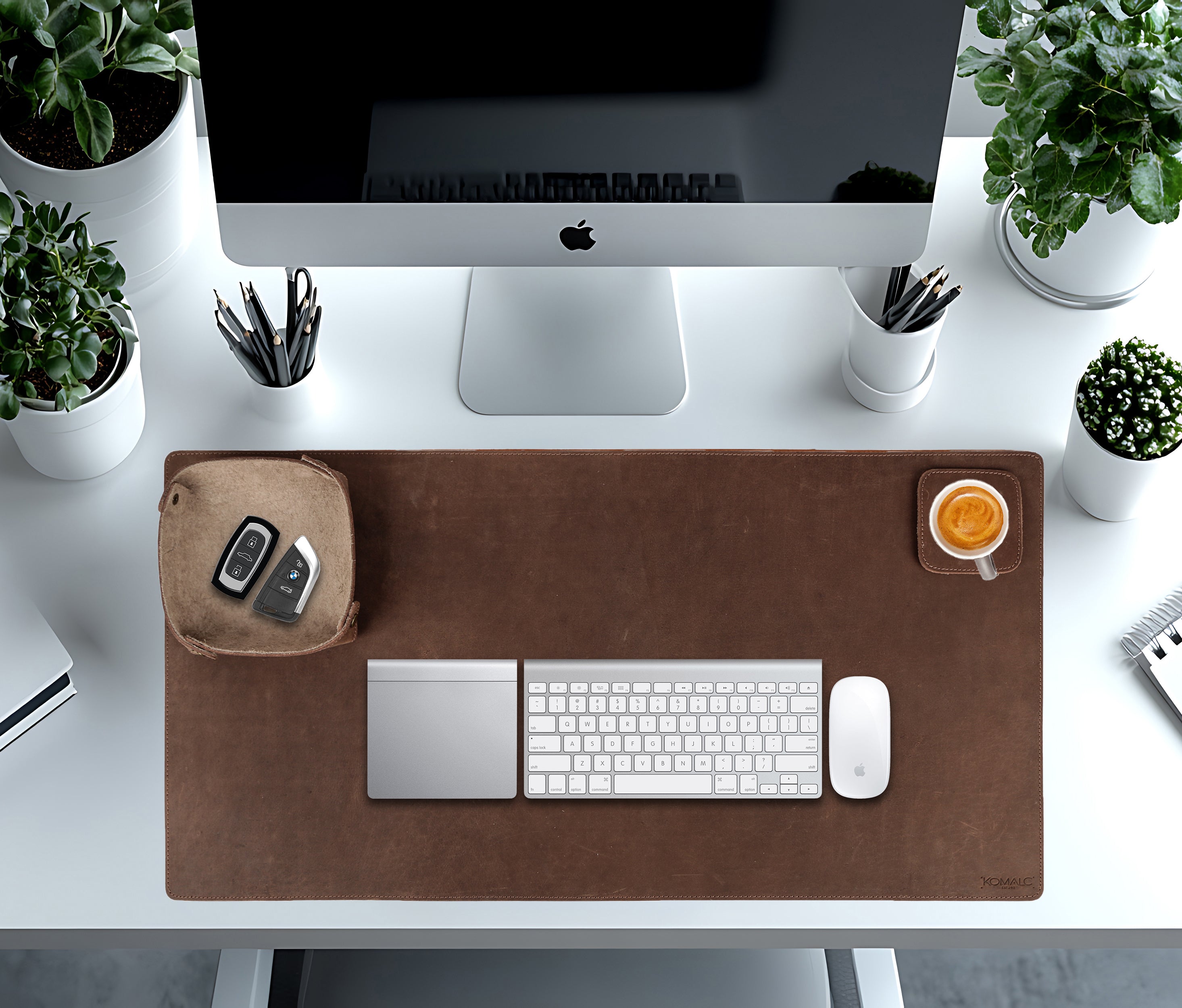 Full Grain Leather Desk Mat Set – 31" × 15" Leather Desk Pad with Accessory Tray & Coaster | Thick 3mm Desk Protector, Writing Pad & Office Organizer – Orange