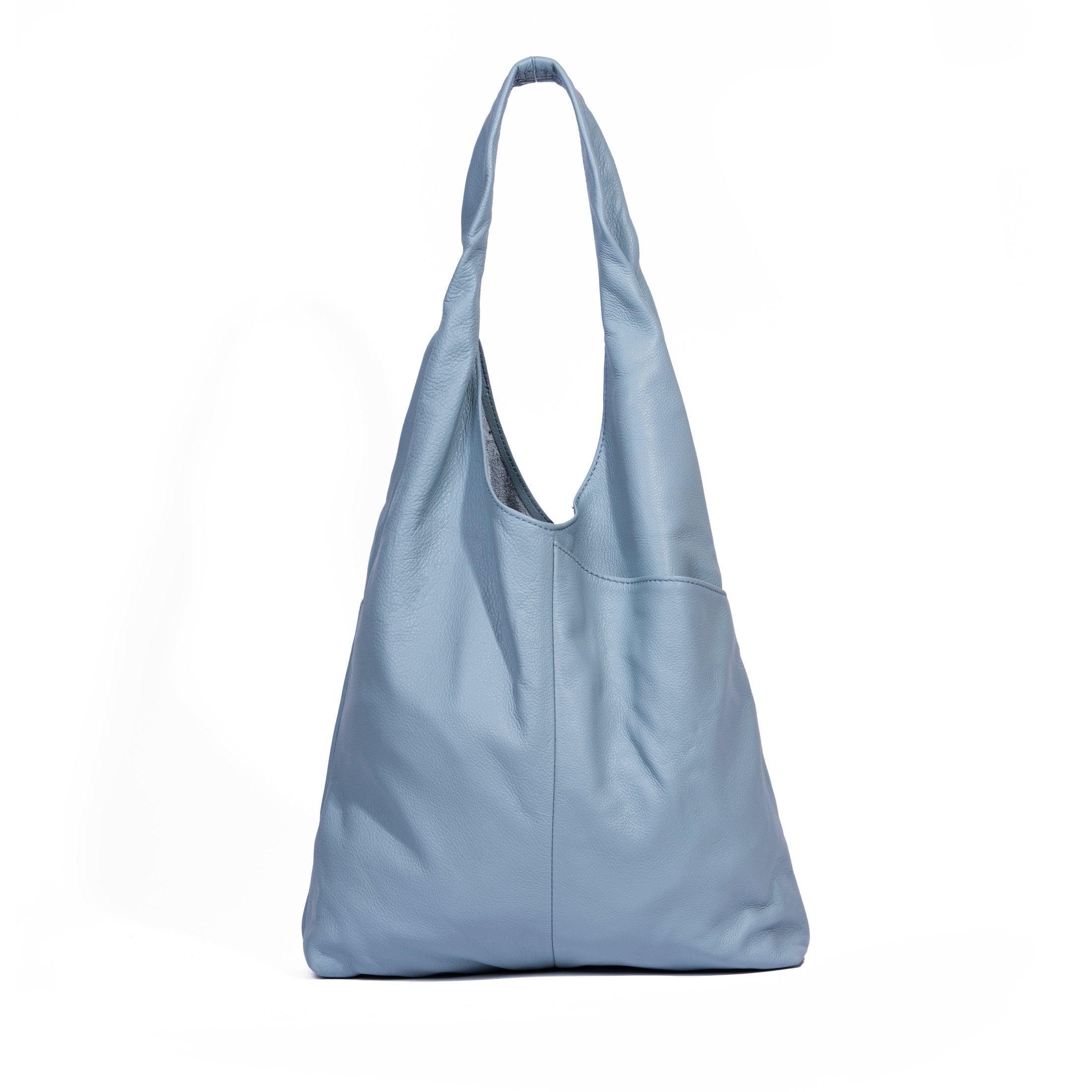 leather tote bag in Blue color