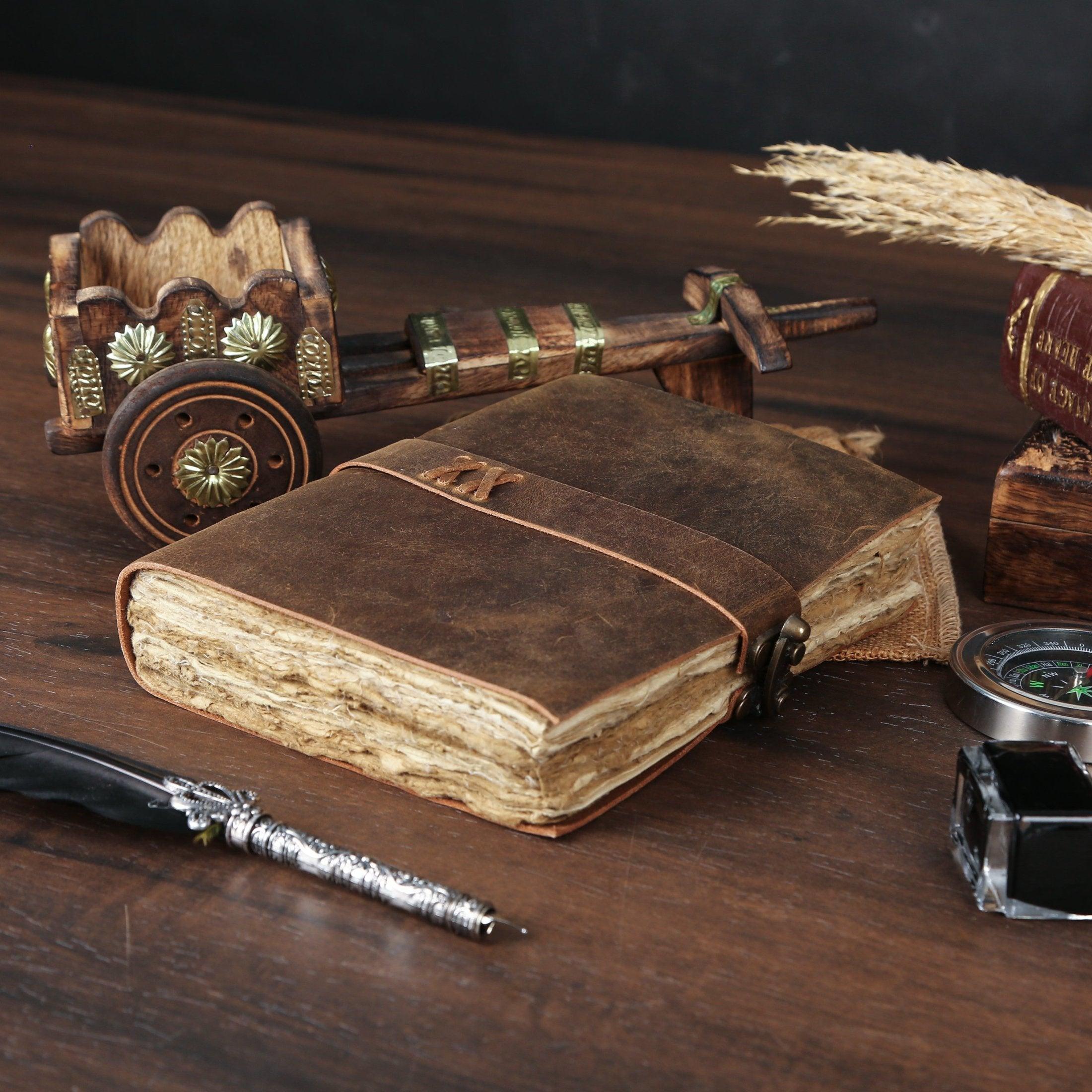 Deckle edge paper journal with leather cover