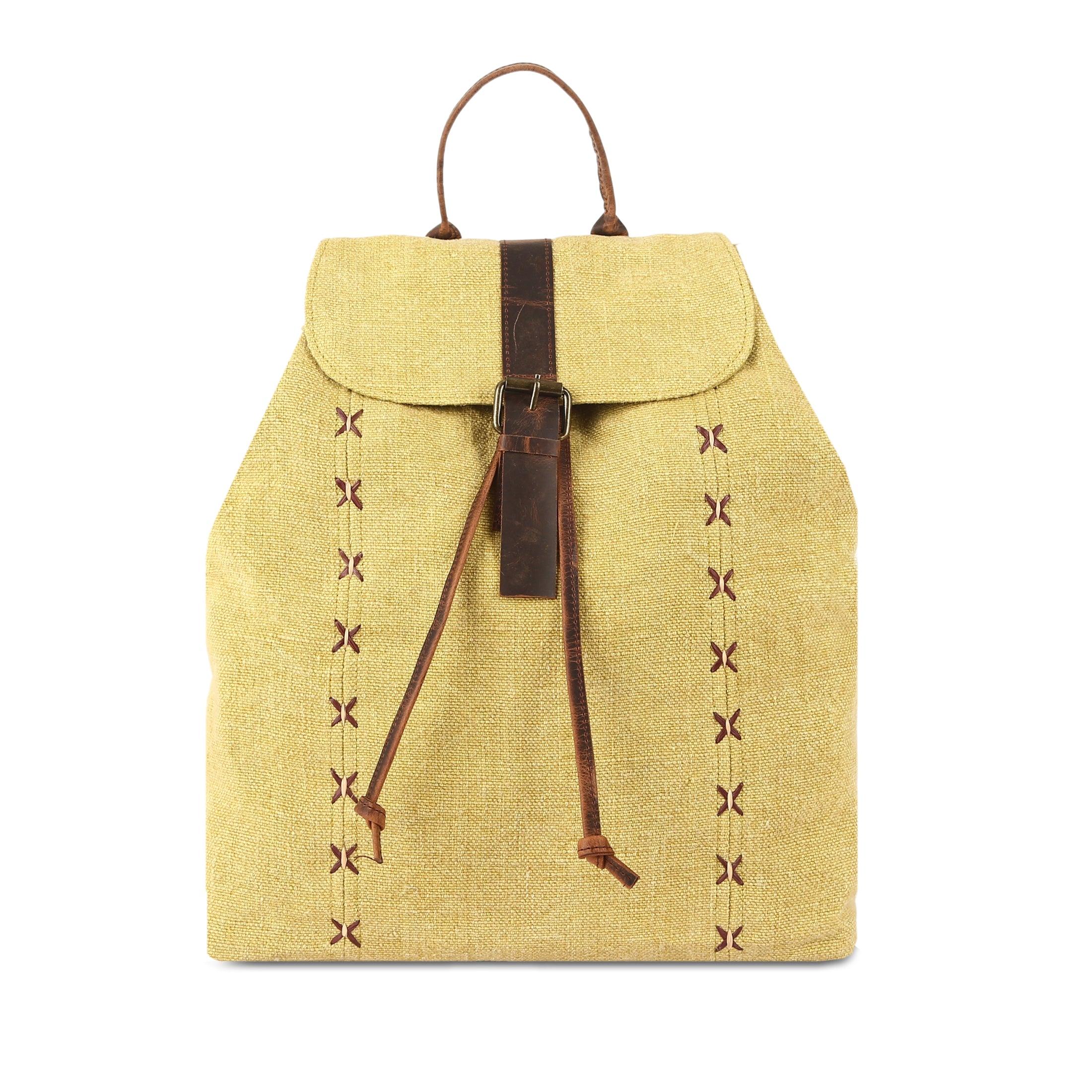 KomalC Jute & Leather Backpack for Women and Men - Stylish