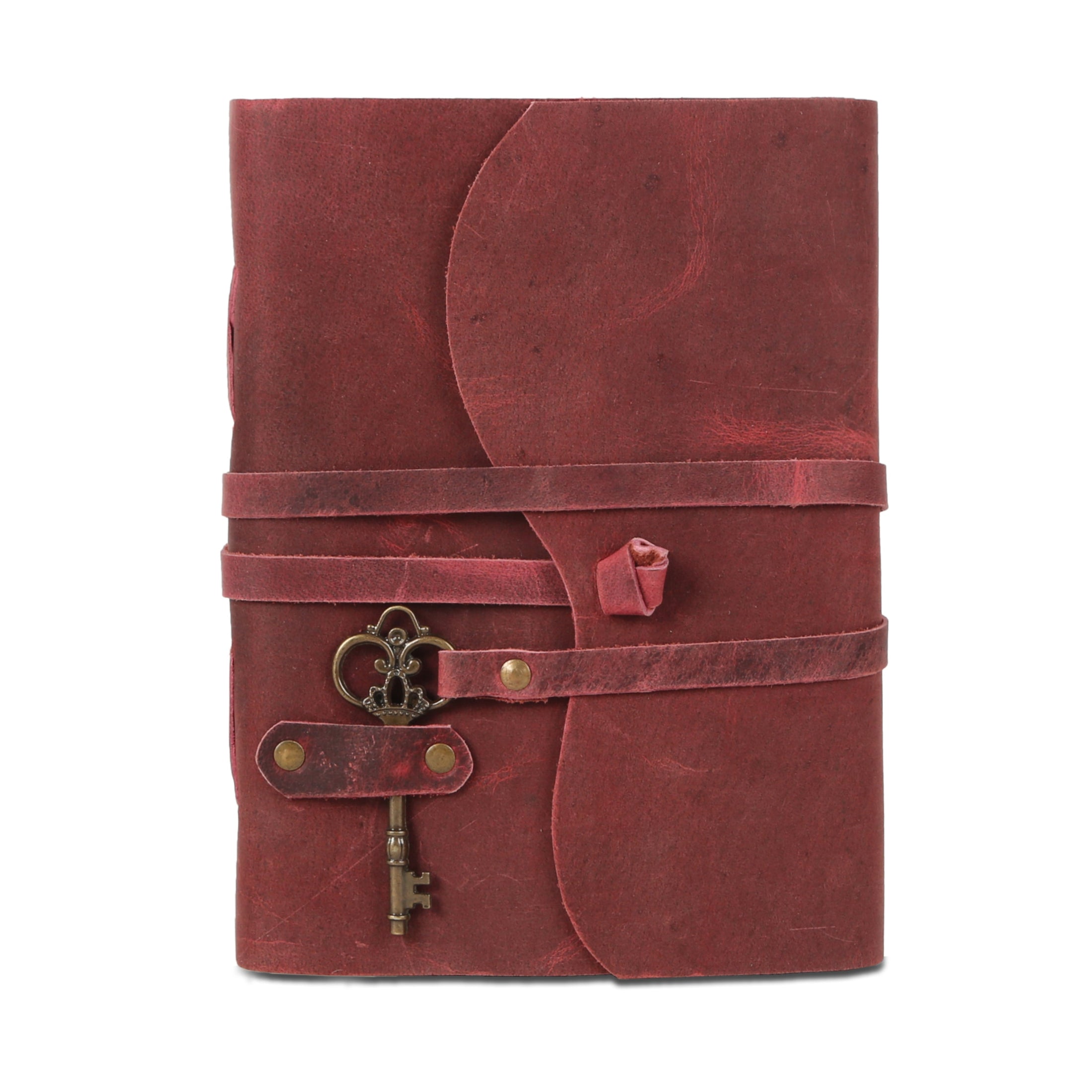 Leather Journal with unlined Deckle Edge Paper Vintage Key/ Handmade Writing Notebook Diary/ Bound Daily Notepad for Men & Women (Solid Pink)