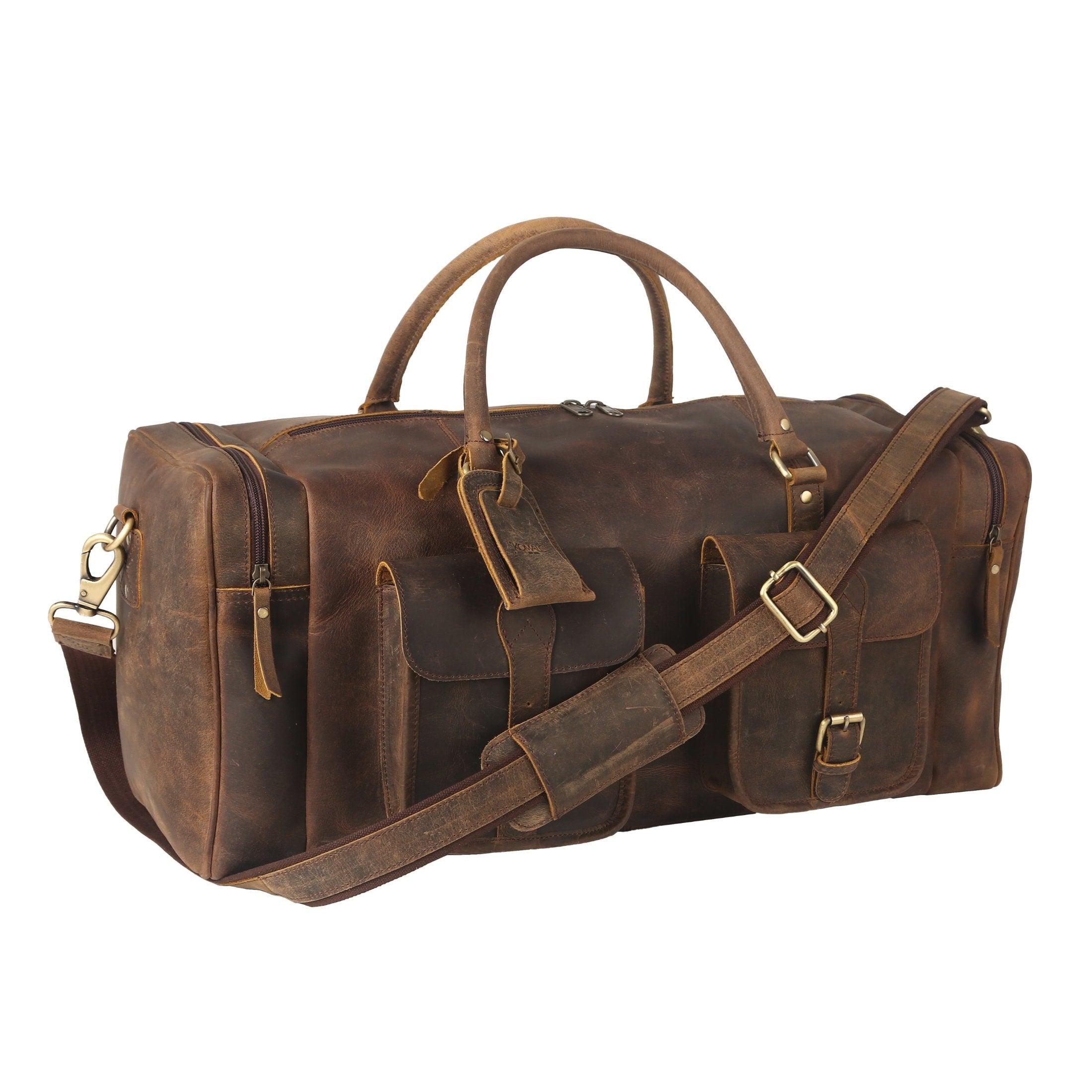 KomalC 24 inch Duffel Bag Travel Sports Overnight Weekend Leather Duffle Bag for Gym Sports Cabin Holdall Bag