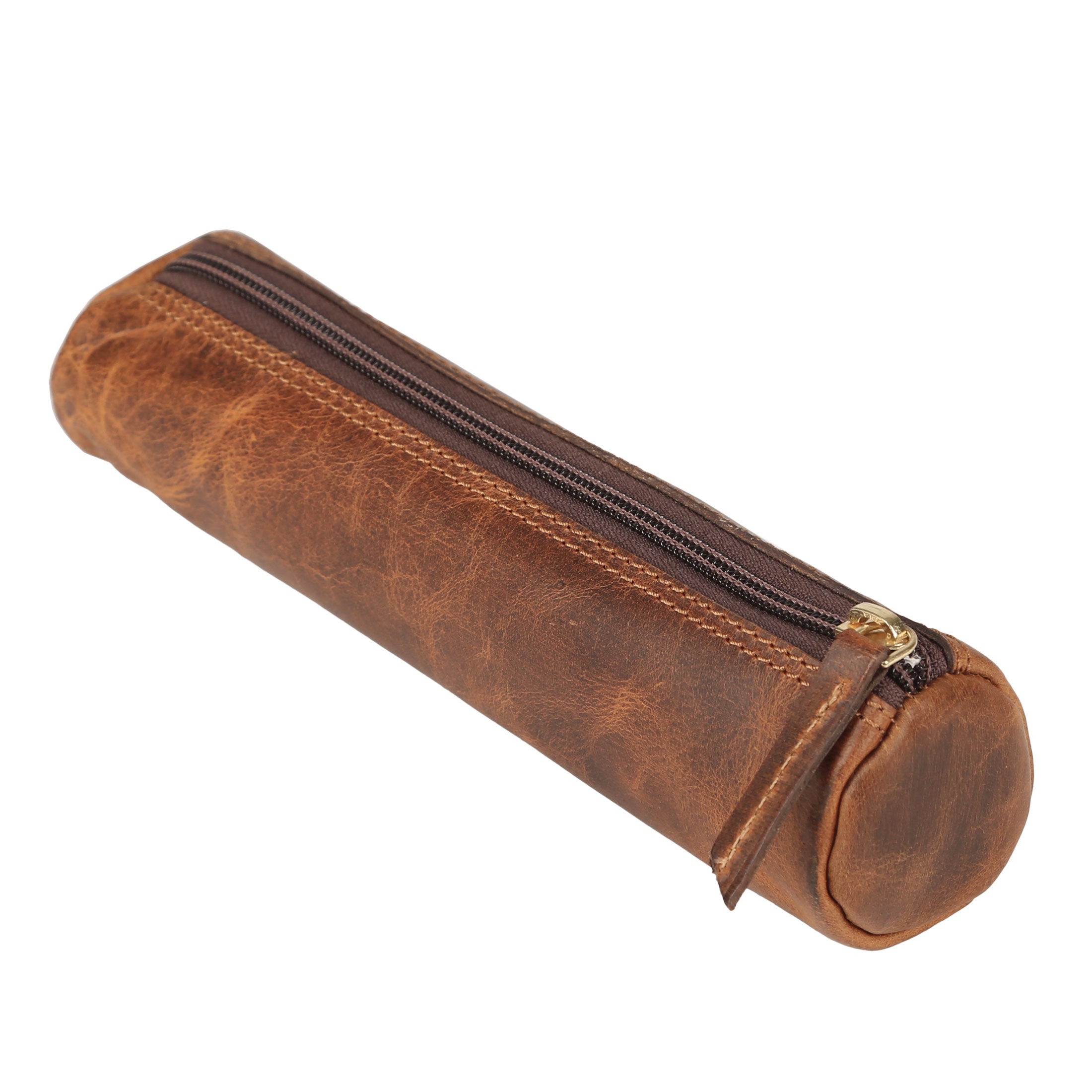 Vintage Leather Pencil Case – Handmade 9” Zipper Pouch for Office, School, or Travel | Slim Leather Organizer for Pens & Accessories