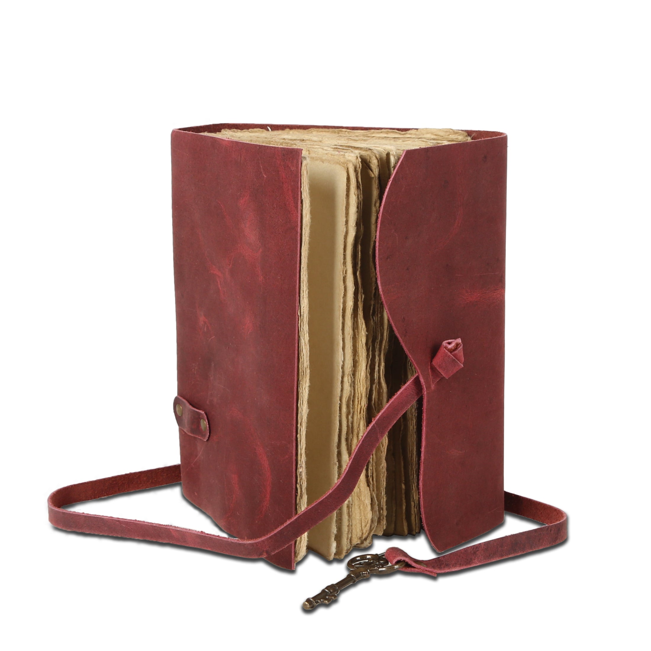 Leather Journal with unlined Deckle Edge Paper Vintage Key/ Handmade Writing Notebook Diary/ Bound Daily Notepad for Men & Women (Solid Pink)