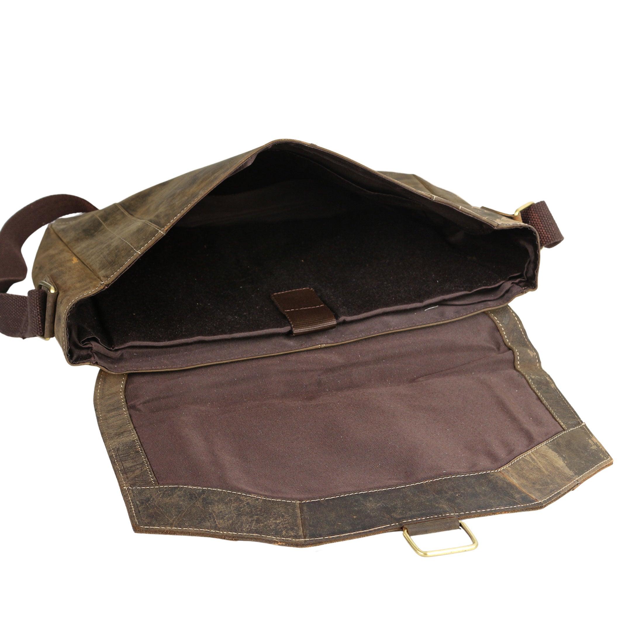 15-Inch Distressed Tan Leather Briefcase with Spacious Compartments for Essentials