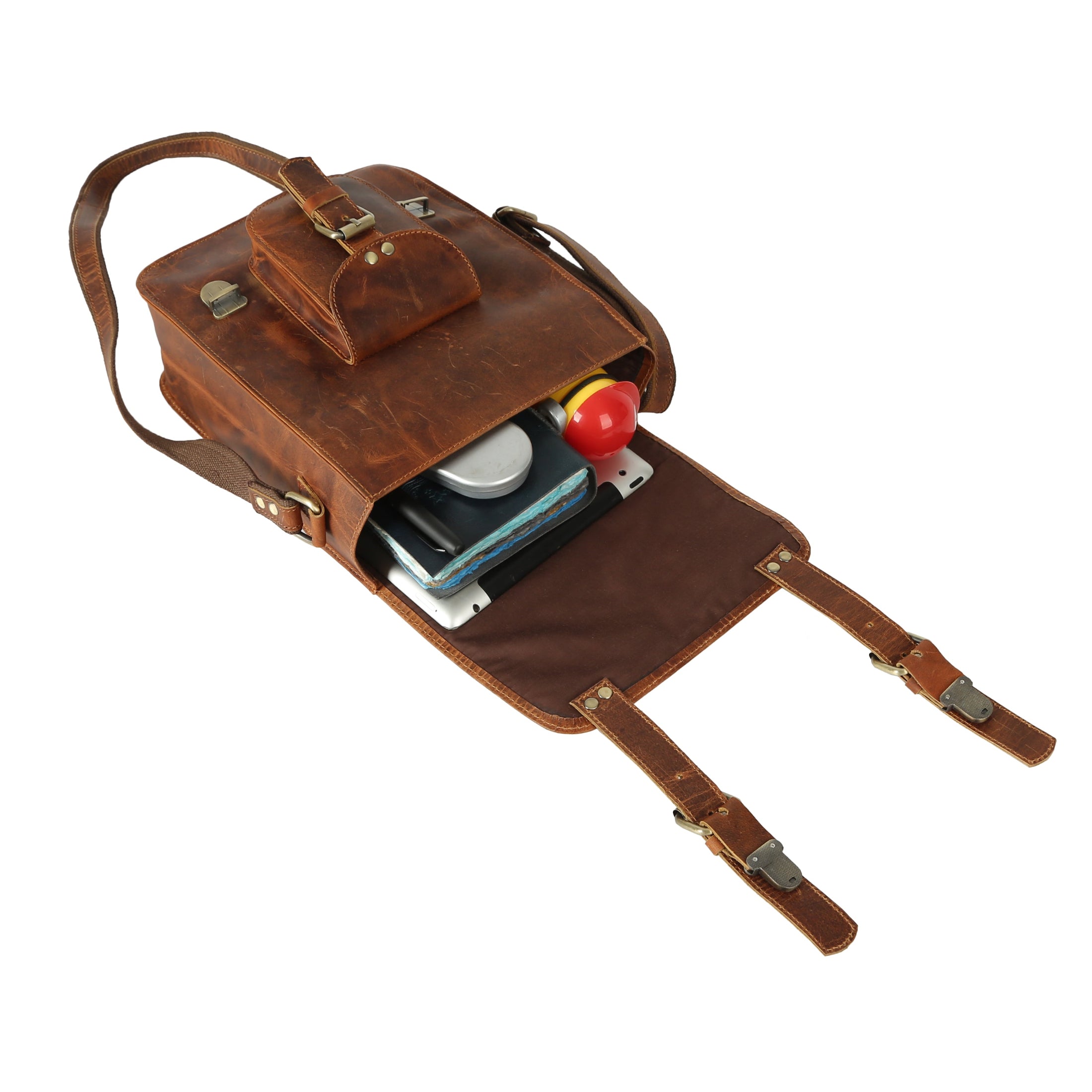 KomalC Genuine Leather 11 Inch Crossbody Satchel Bag – Vertical Shoulder Bag with Front Pocket, Zipper Compartments & Tablet Sleeve | Handmade Small Messenger Purse for Men & Women