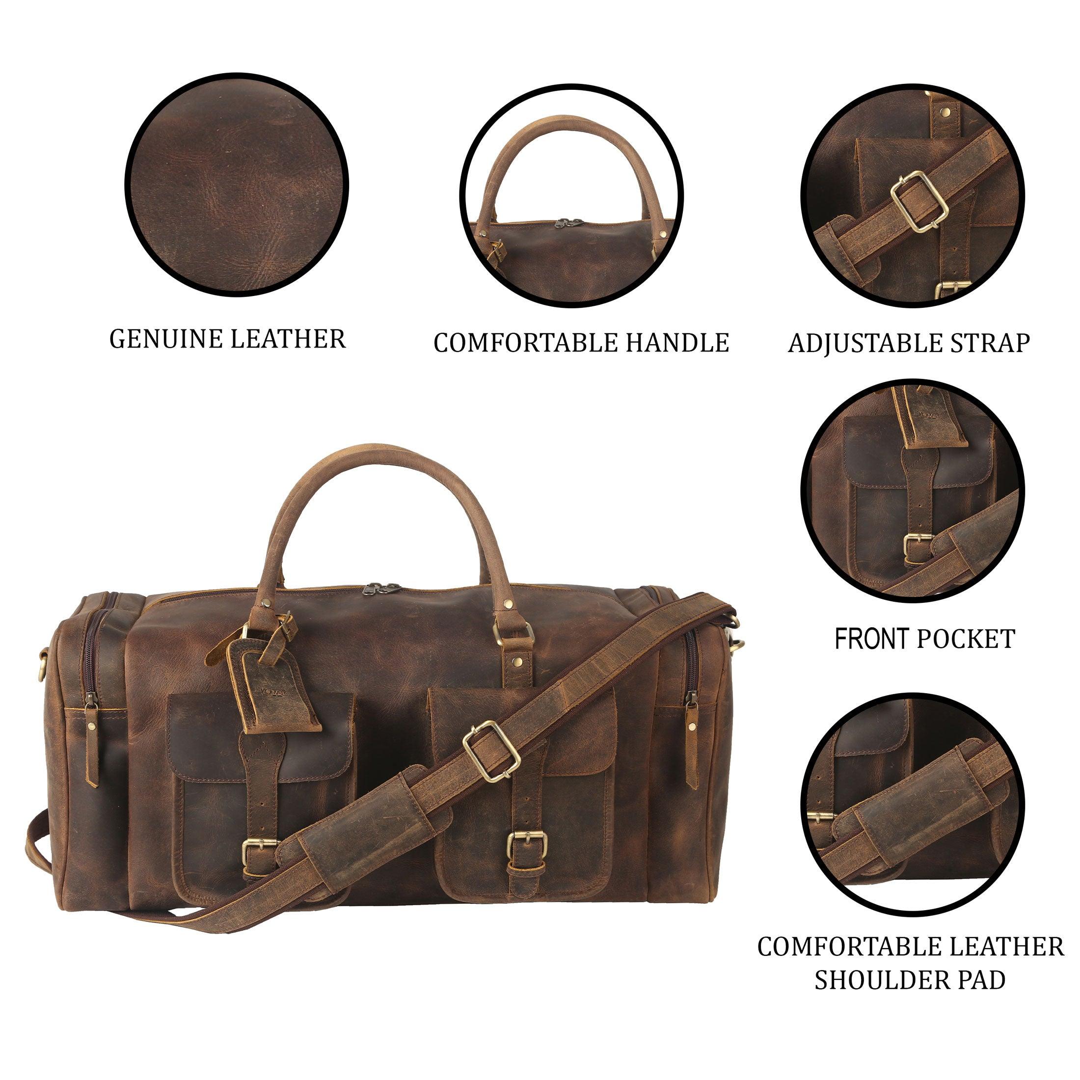 Leather Duffel Bag 24 inch Large Travel Bag Gym Sports Overnight