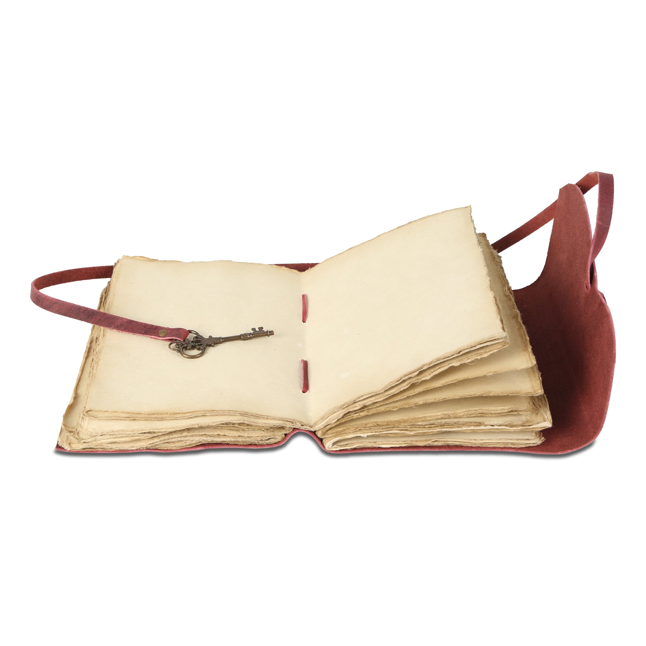 Leather Journal with unlined Deckle Edge Paper Vintage Key/ Handmade Writing Notebook Diary/ Bound Daily Notepad for Men & Women (Solid Pink)