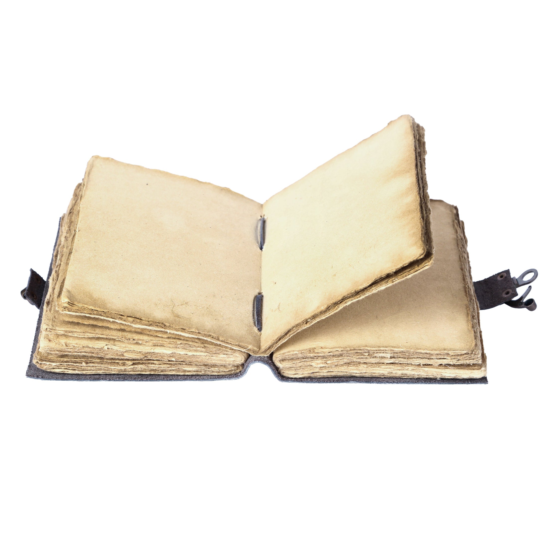 Vintage leather journal with handmade deckle edge paper and c-lock