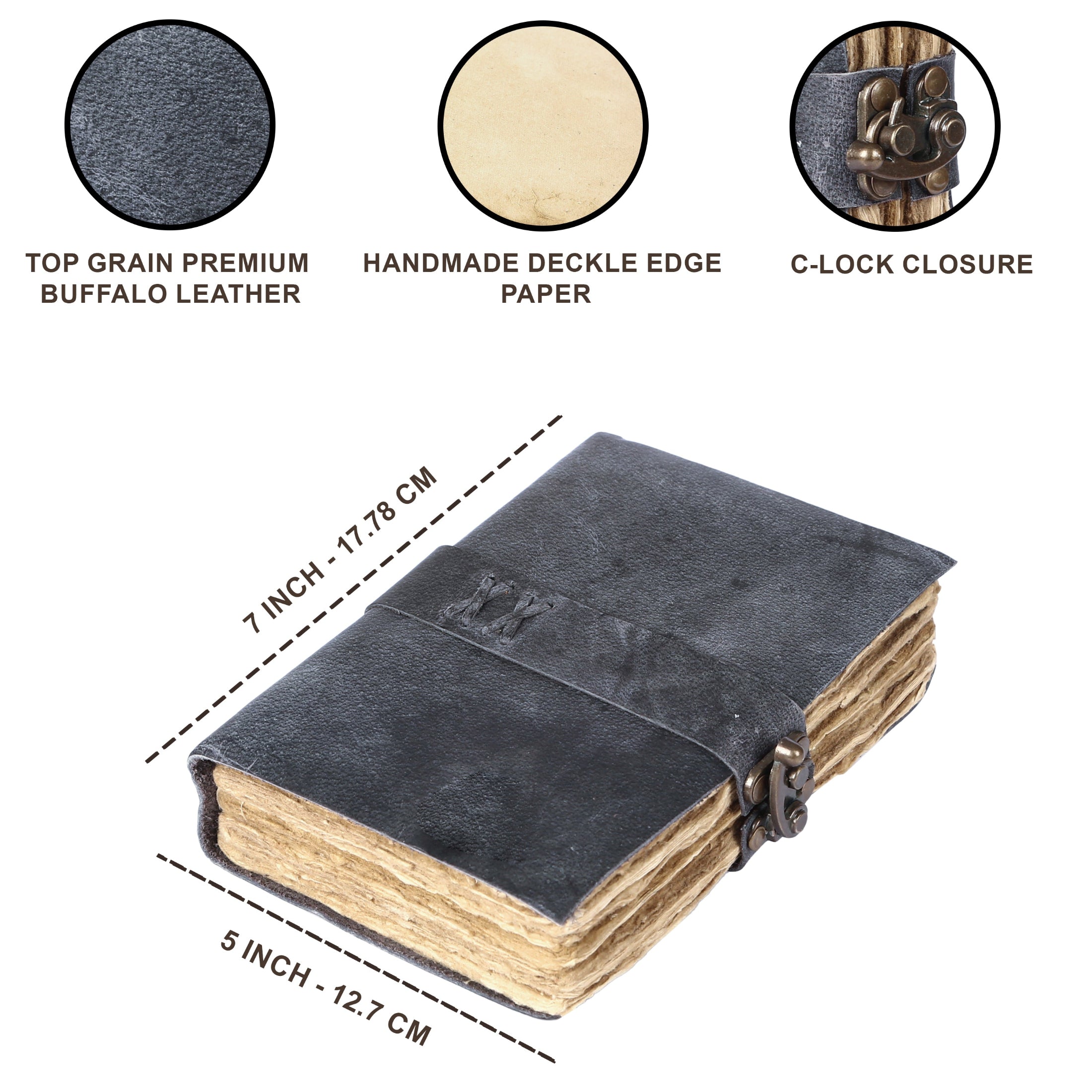 Handcrafted Grey Vintage Leather Journal with Lock – 200 Pages