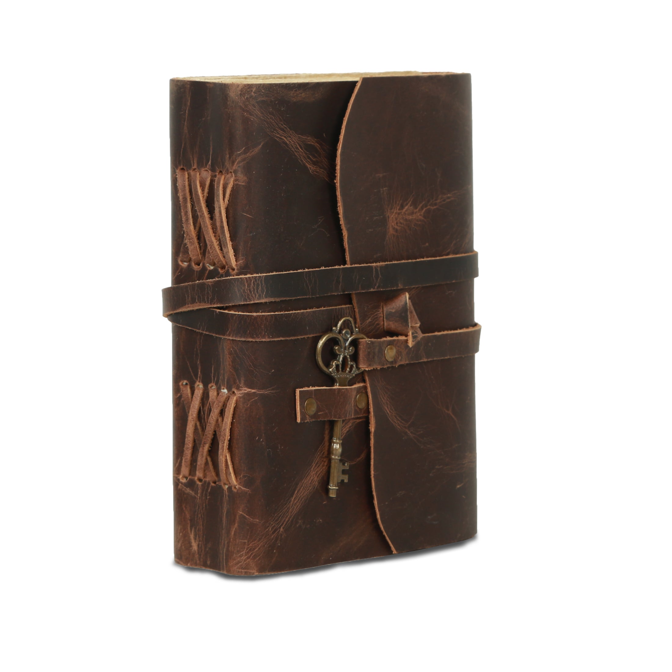 Leather Journal with Lined Deckle Edge Paper and Vintage Key – 7x5 Inch Handmade Writing Notebook for Men & Women