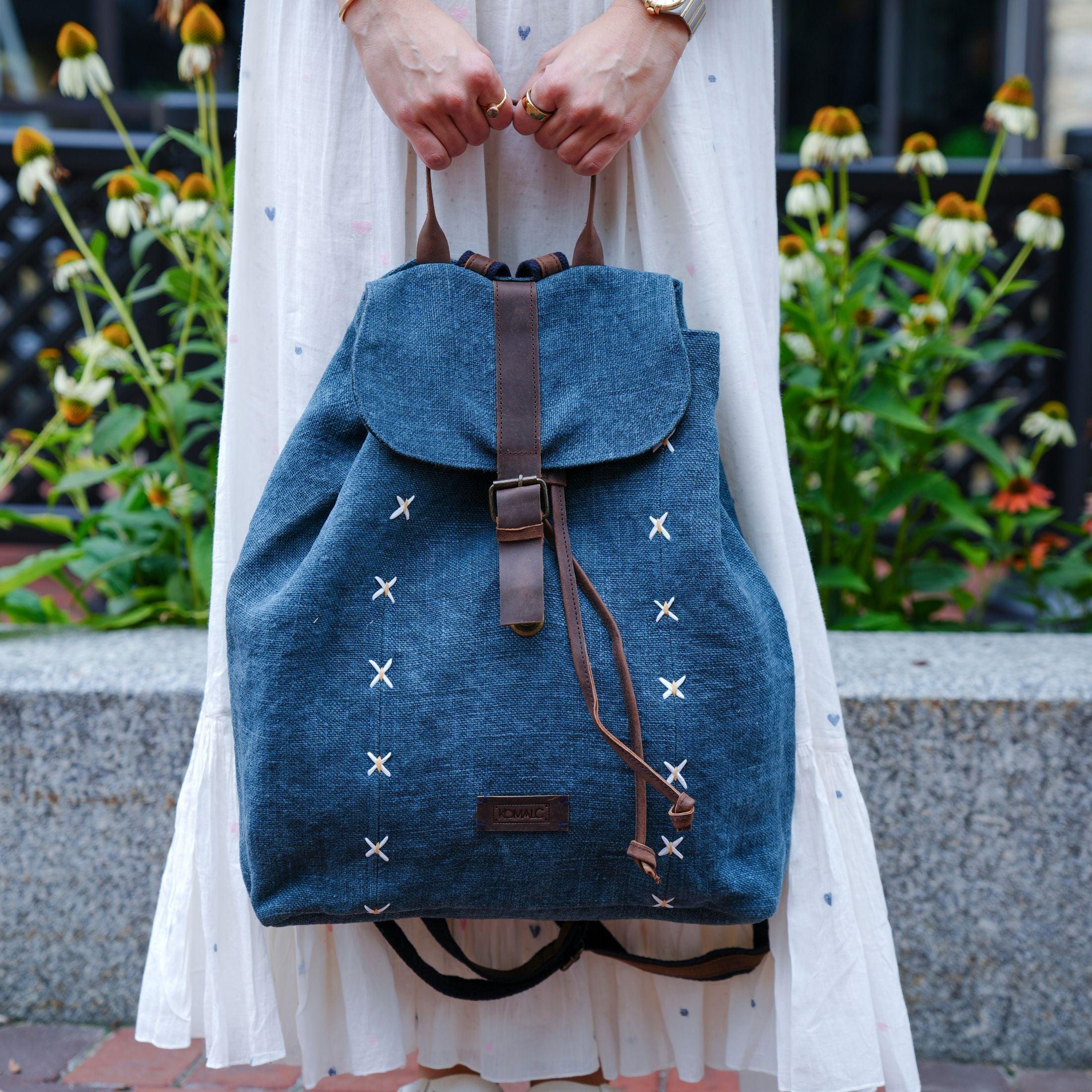 designer leather backpacks womens KomalC Jute and Leather Backpack for Women & Men