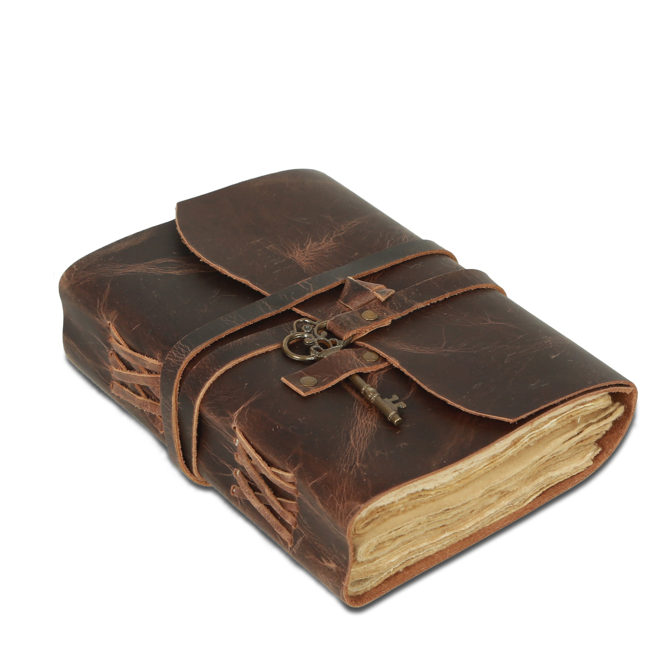 Leather Journal with Lined Deckle Edge Paper and Vintage Key – 7x5 Inch ...
